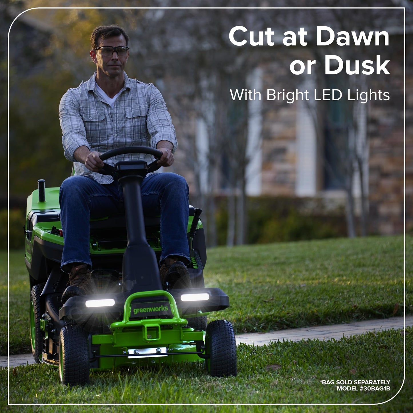 Greenworks 80V 30" Cordless Riding Lawn Tractor, (4) 6.0Ah Batteries and 600W Charger