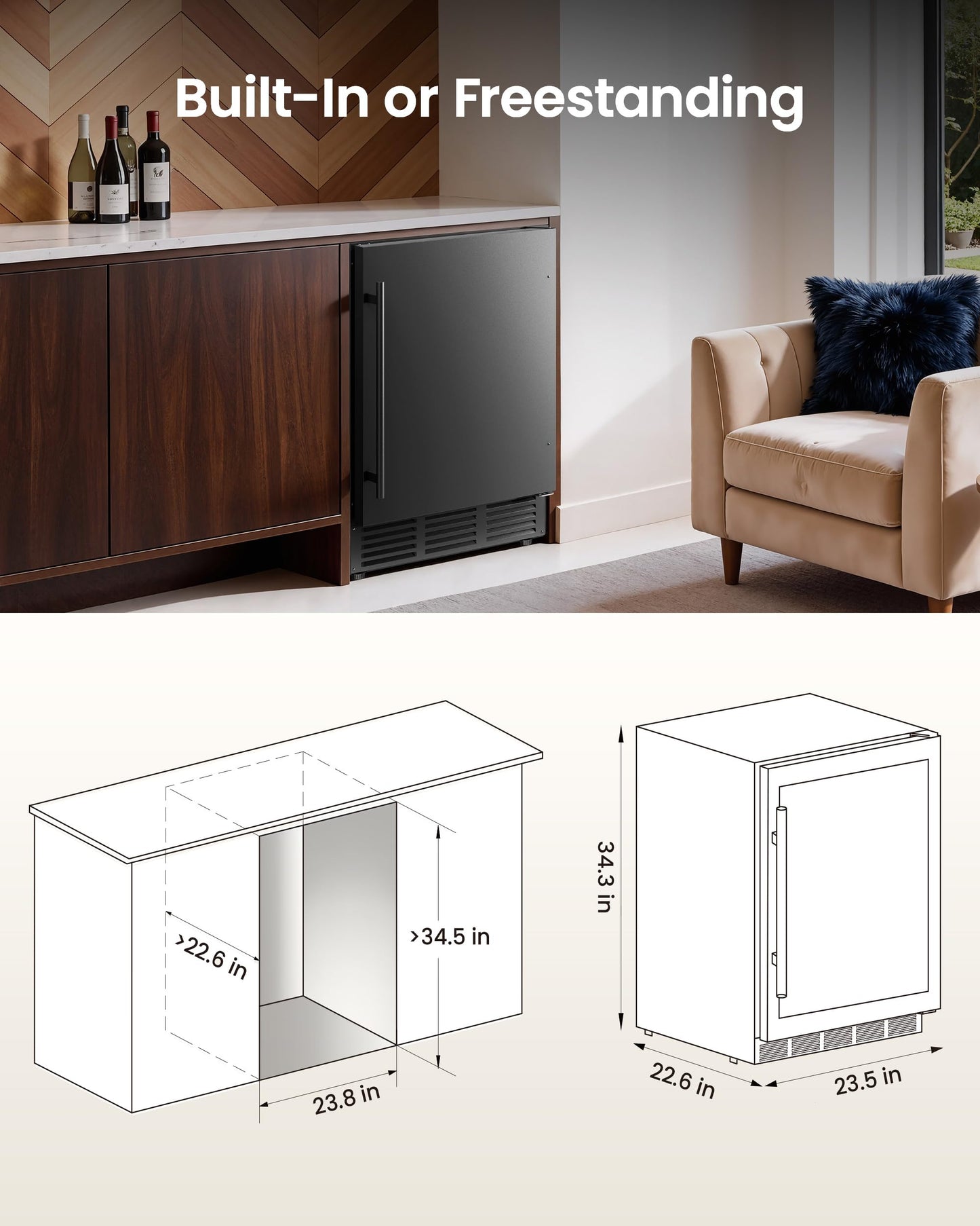 ICEVIVAL 24 Inch Beverage Refrigerator, 180 Can Under Counter Fridge, Stainless Steel Outdoor Fridge for Patio & Outdoor Kitchen, Outdoor Refrigerator for Soda, Beer, Built-in & Freestanding(Black)