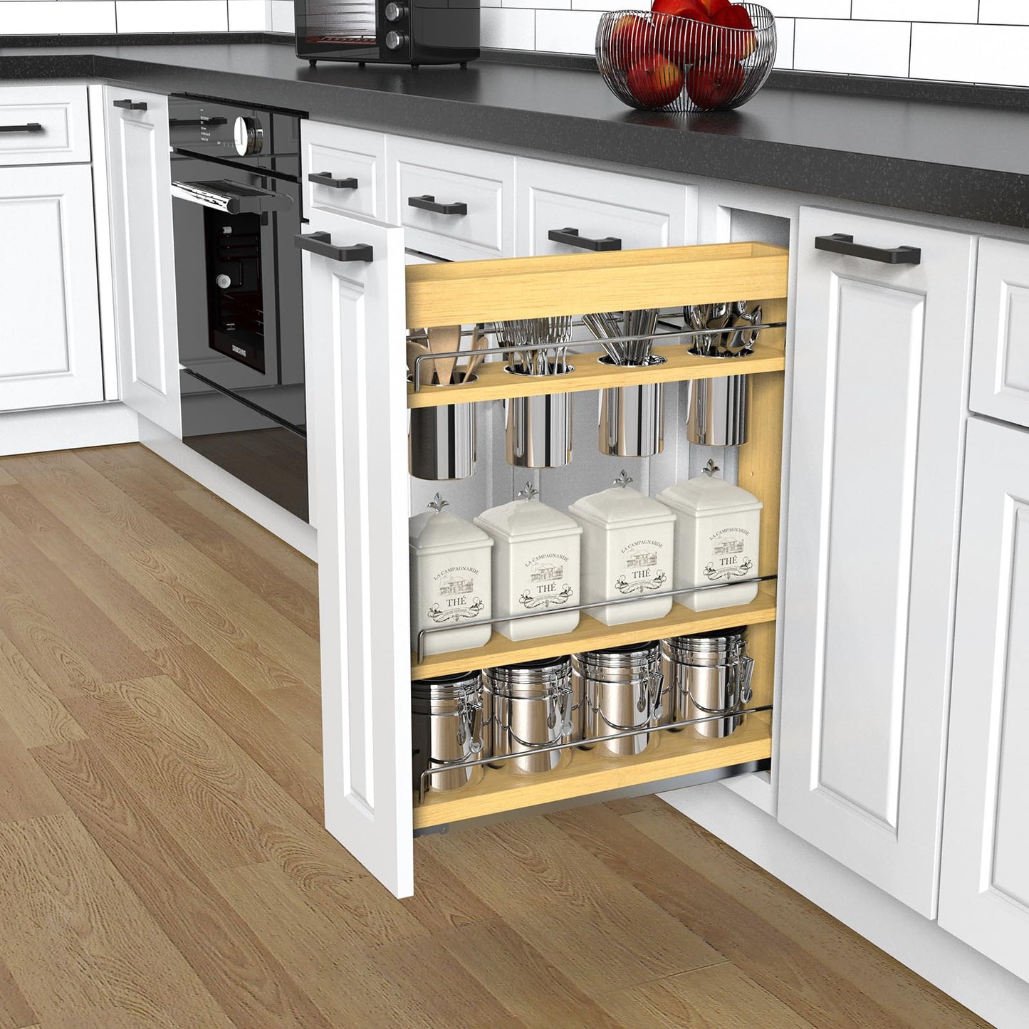 Pull Out Cabinet Organizer 5" Soft-Close Wood Pullout Shelf Organizer for Utilities Kitchen and Bathroom Base Cabinets, Slide Out Spice Rack