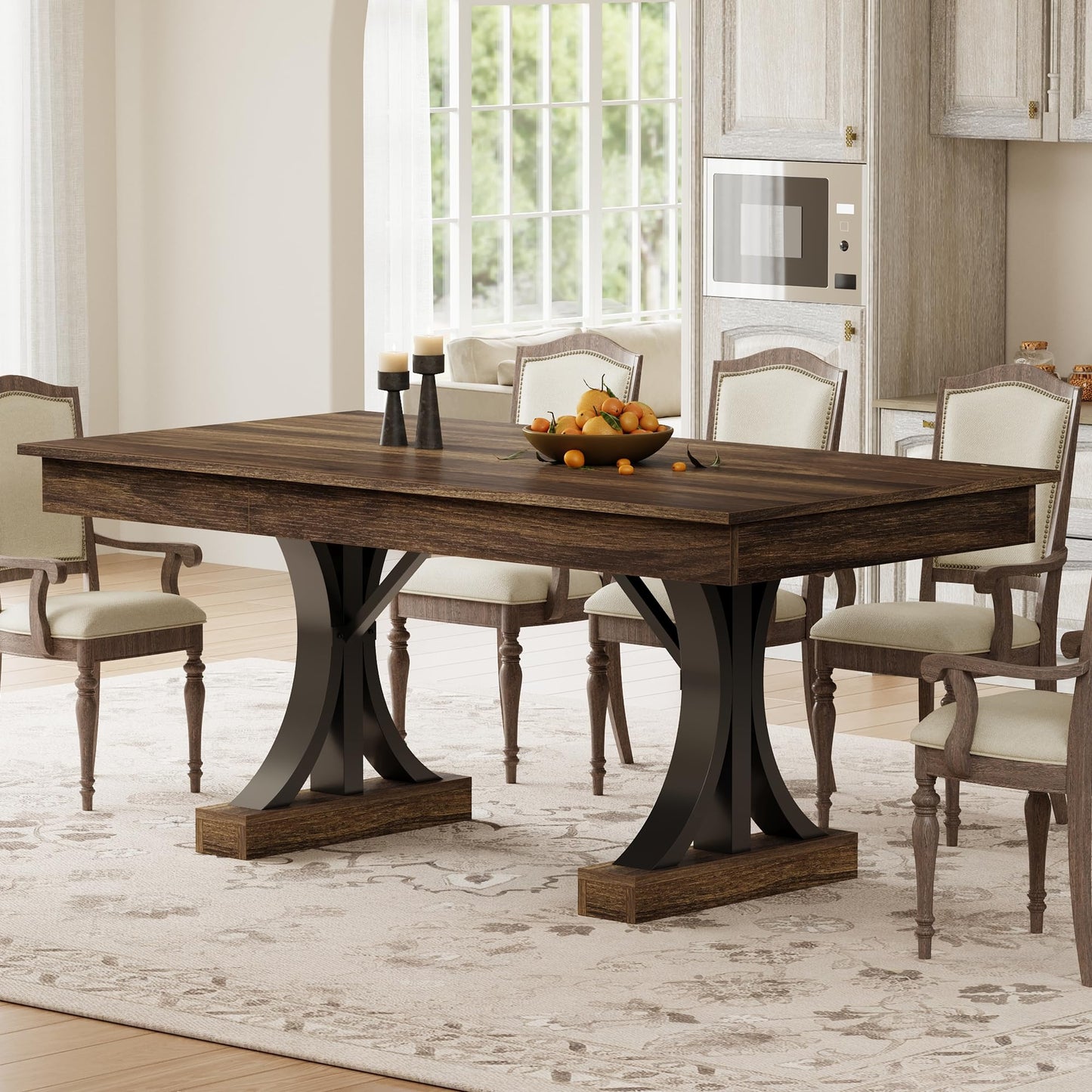 GarveeHome 71-Inch Rectangular Dining Table with Two Drawers, Wooden Kitchen Table w/Large Tabletop & Sturdy Frame, Large Dining Table for 6-8 with Double Pedestal, for Dining Room, Office