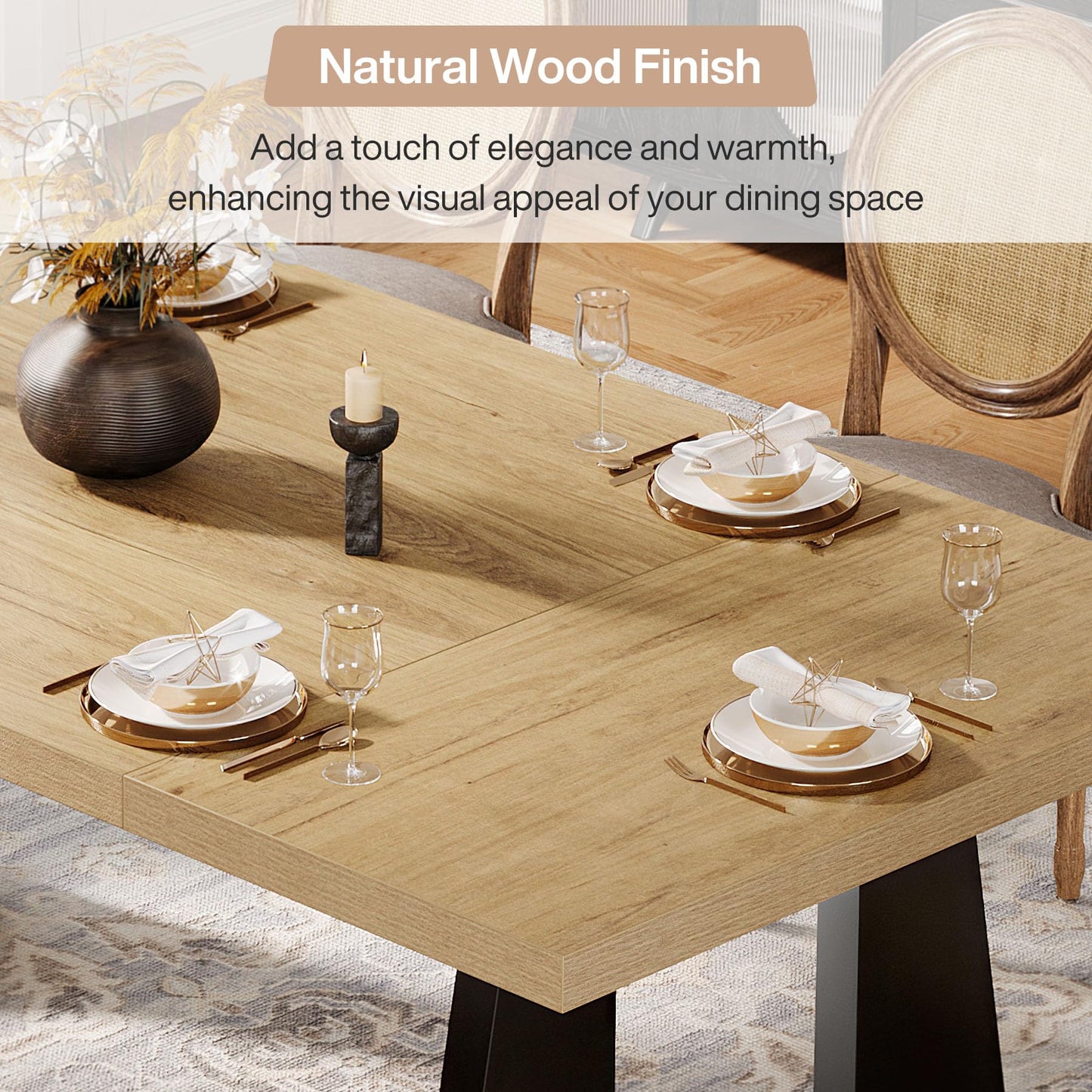 Tribesigns Large Dining Table for 6-8 People, 70.9-Inch Wood Rustic Rectangular Table with Black Wooden Legs, Farmhouse Center Kitchen Table for Dining Room, Living Room, Home Furniture, Oak and Black