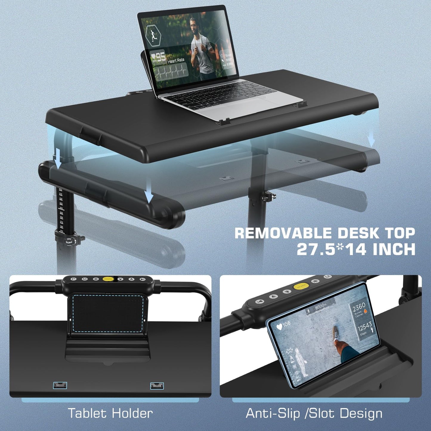 ANCHEER 15% Incline Walking Pad Treadmill with Desk Workstation & Adjustable Height, Portable Treadmills for Home 450 lbs Weight Capacity, 3.5HP Quiet Walking Pad with Desk, Installation in 4 Steps