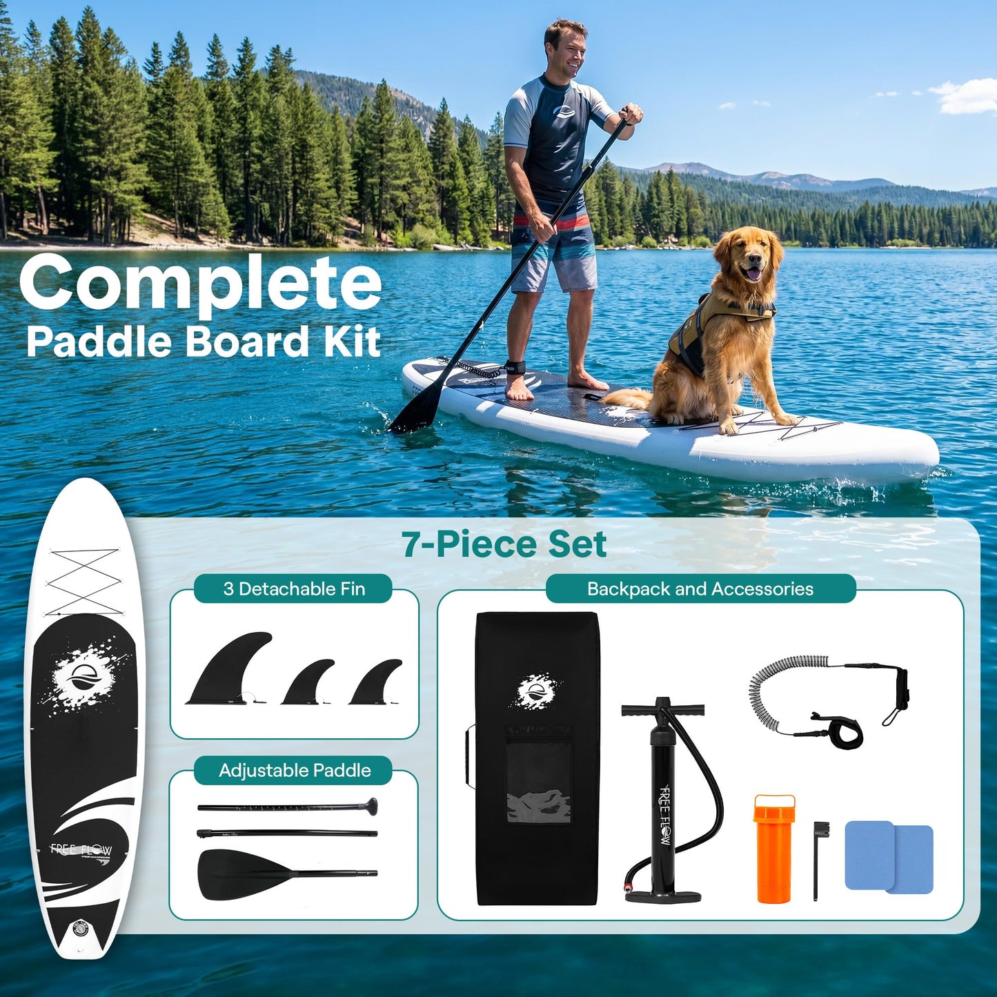 SereneLife Inflatable Stand Up Paddle Board (6 Inches Thick) with Premium SUP Accessories & Carry Bag | Wide Stance, Bottom Fin for Paddling, Surf Control, Non-Slip Deck | Youth & Adult Standing Boat