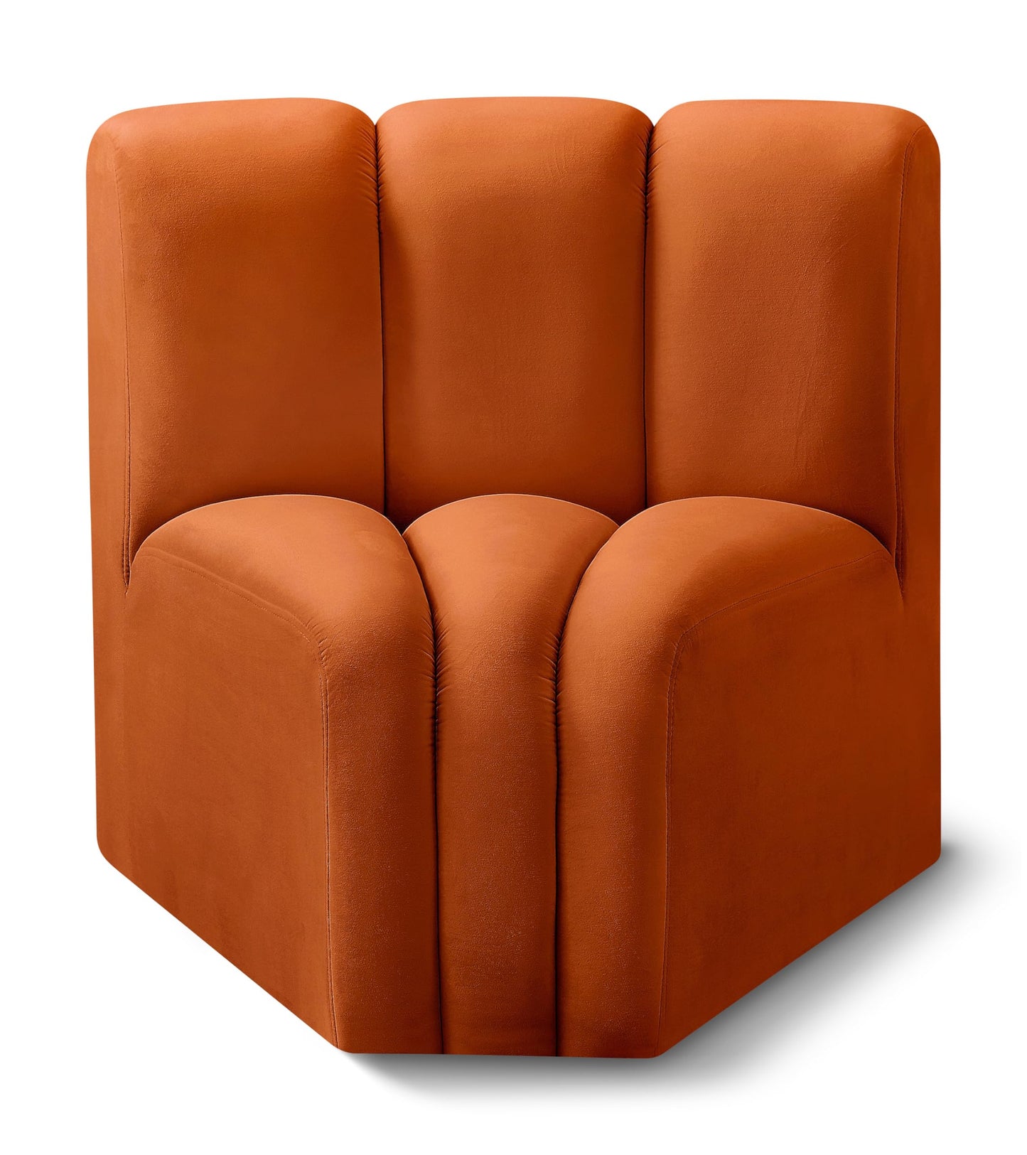 Meridian Furniture 103Cognac-CC Arc Collection Modern | Contemporary Curved Corner with Soft Cognac Velvet, Channel Tufting, Modular for Limitless Configurations, 33" W x 31" D x 30" H, Cognac