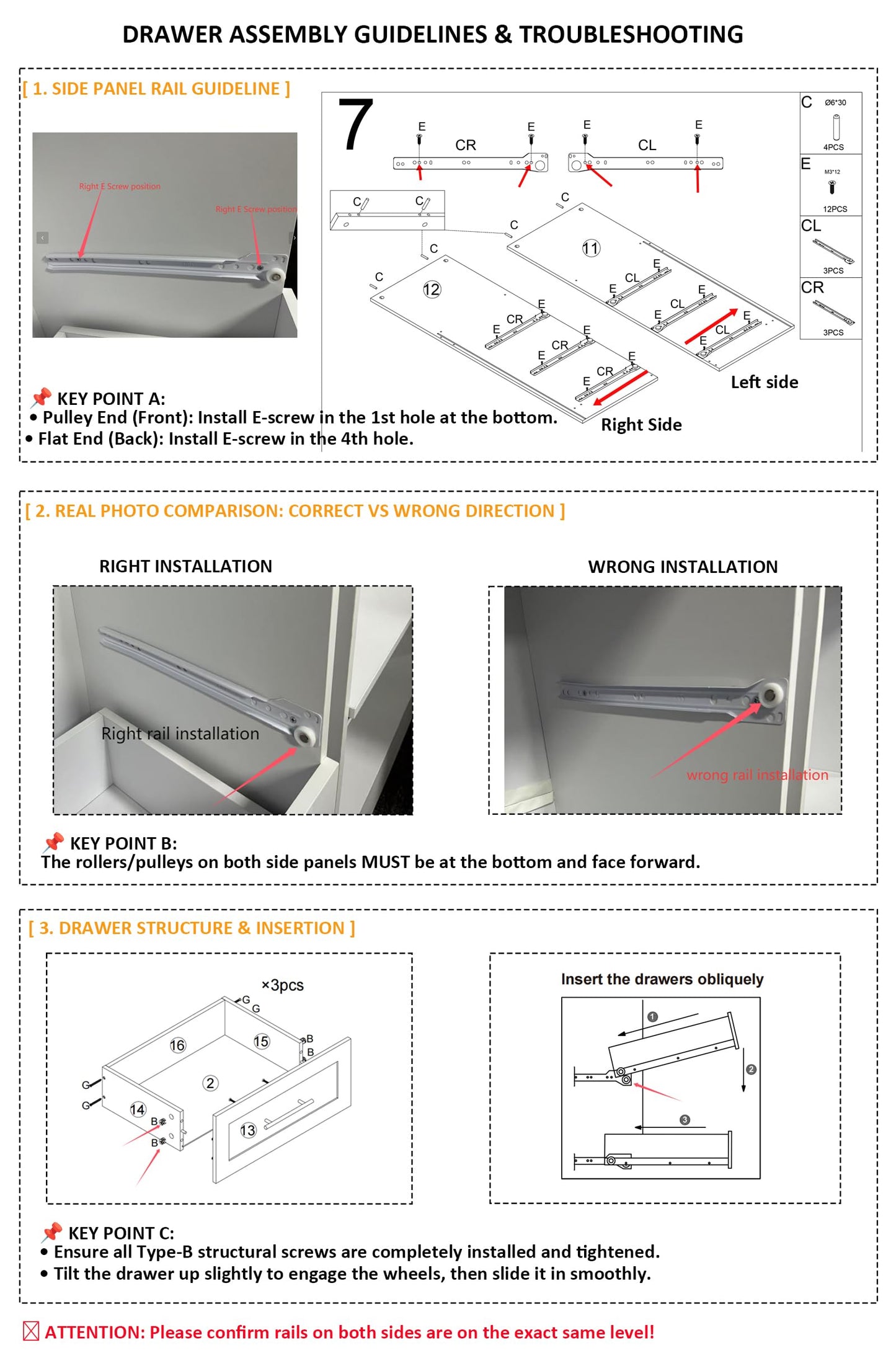 Closet System with 6 Drawers, Wood Closet Organizer System, Walk-in Closet or Small Closet System with Shelves, Modular Closet Systems with 3 Expandable Hanging Rods, 2 Sets, White (4FT)