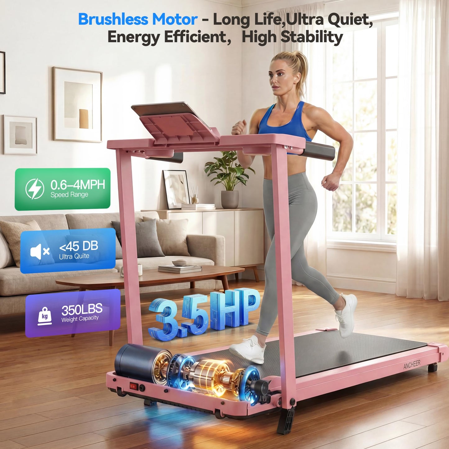 FUNMILY Incline Walking Pad Treadmill with Handle Bar, Folding Treadmills for Home Small, 3.5HP Portable Treadmill with Desk, 350 lbs Weight Capacity, Walking Pad with Remote Control and LED Display