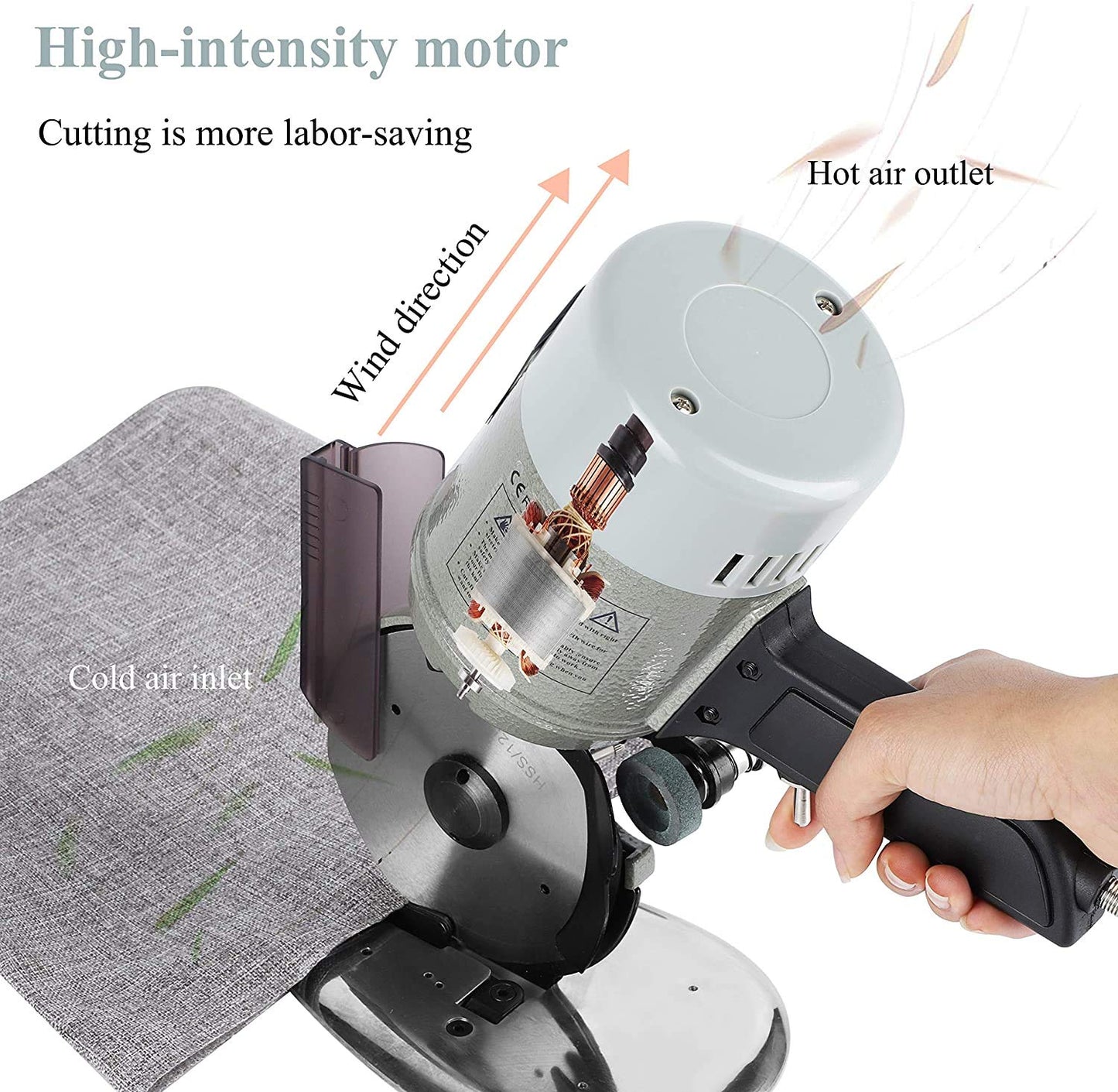 CGOLDENWALL YJ-125A Electric Rotary Fabric Cutter, Multi-layer Fabric Scissors with 1.57" Cutting Thickness for Cloth Fabric Leather and Carpet, with Replacement 4.9inch Blades, Sharpening Stones 110V