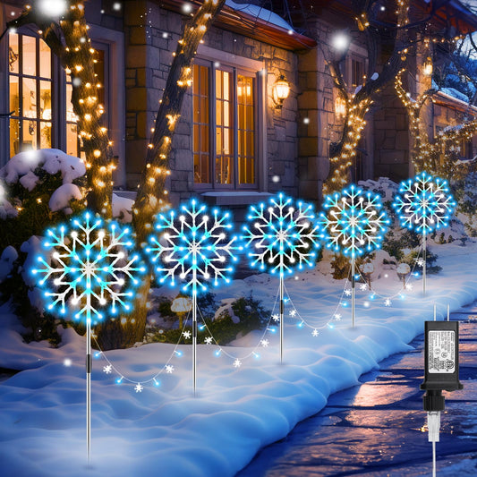 Minetom Snowflake Lights Outdoor, 10 Pack, Blue and White, Plastic, Model 39530, Christmas Pathway Decorations
