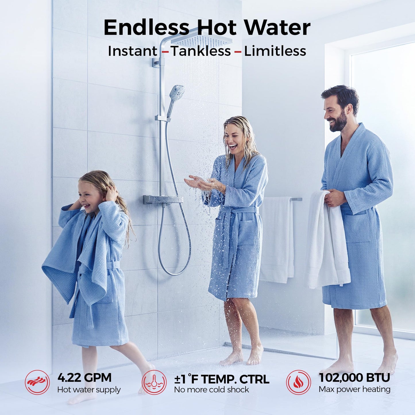 CAMPLUX Climatech 3 Tankless Water Heater Propane 102,000 BTU, 4.22 GPM Propane Tankless Water Heaters Indoor, High Efficiency On Demand Propane Water Heater for 3-4 Outlets, CX422