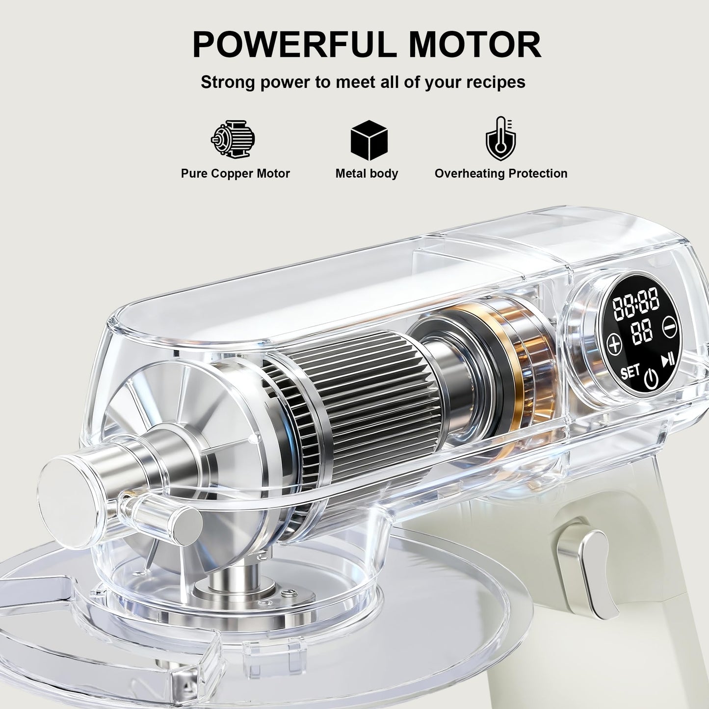 8.45 QT All Metal Stand Mixer,10 Speed Large Capacity Kitchen Mixer with Digital Timer & Tilt-Head, Electric Mixer with Whisk Dough Hook Mixing Beater for Baking,Cakes,Cookie,Bread,Salad (White)