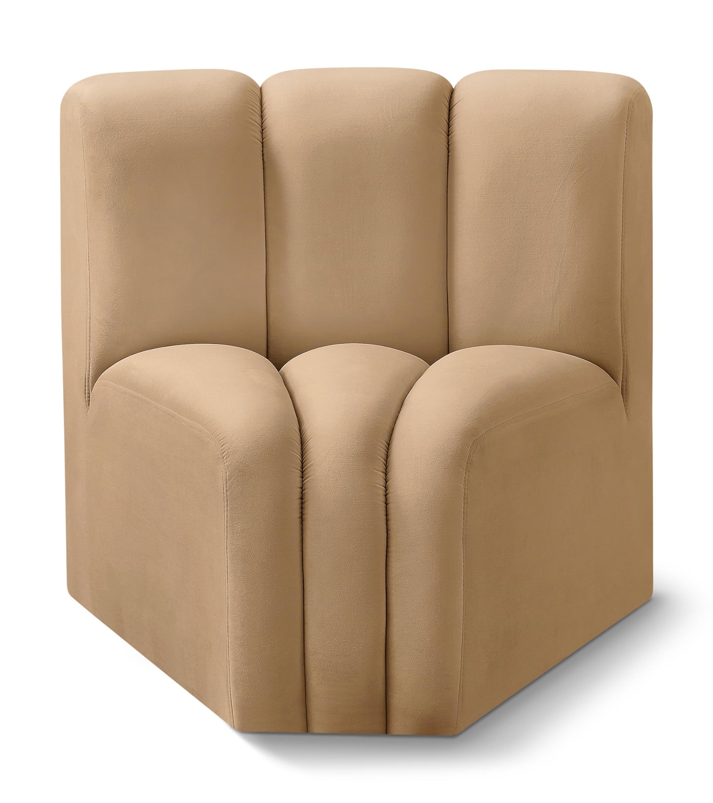 Meridian Furniture 103Camel-CC Arc Collection Modern | Contemporary Curved Corner with Soft Camel Velvet, Channel Tufting, Modular for Limitless Configurations, 33" W x 31" D x 30" H, Camel