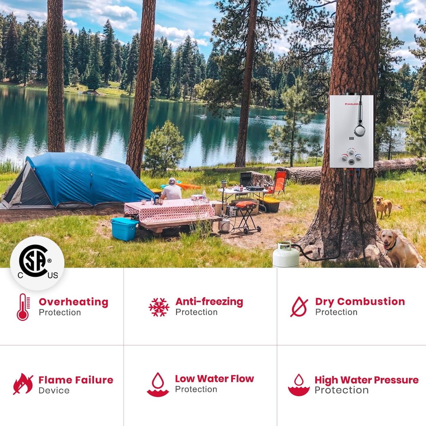 GASLAND 2.64 GPM Tankless Water Heater Propane 10L, Portable Propane Water Heater with Pump & Pipe Strainer for Camping and Off Grid Cabins, Outdoor On Demand Hot Water Heater for Above Ground Pool