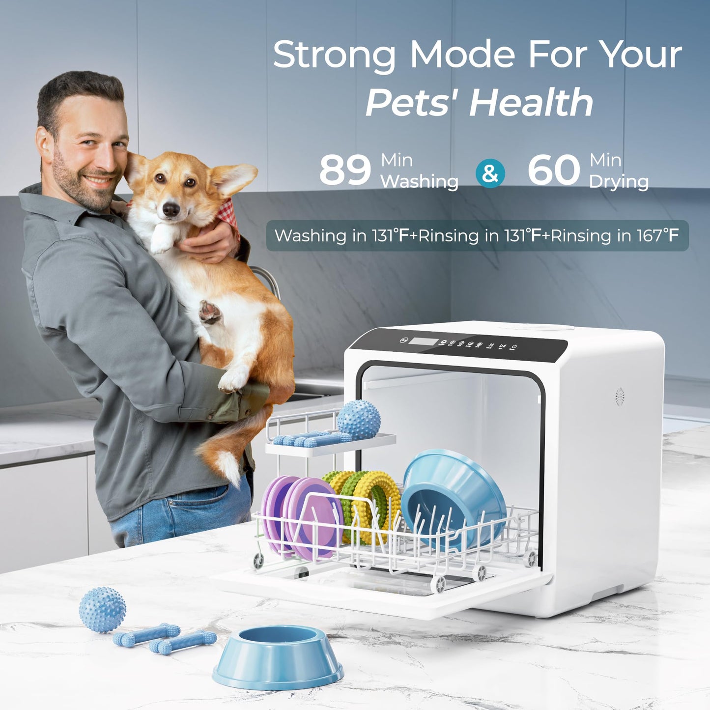 EUHOMY Countertop Dishwasher Portable with 6 Programs, 5L Built-in Water Tank for Apartments & RV, 167℉ High-Temp, No Hookup Needed, Mini Dishwasher with Baby Care, Air Dry/Quick/ECO/Fruit/Normal Mode