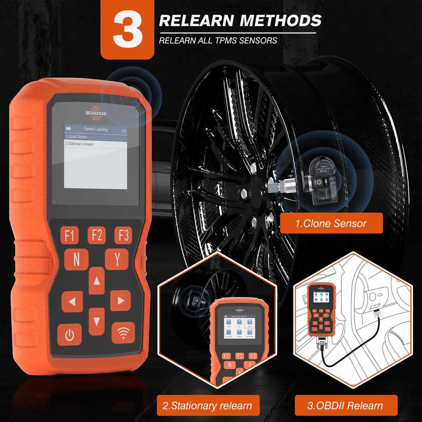 TPMS Programming Tool, Tire Pressure Monitor System Relearn Tool Set with 4 Pack 315MHZ+433MHZ Metal Programmable Sensor, Original Sensor ID Cloning, Reset/Activate/Relearn Sensors XTP-SP820
