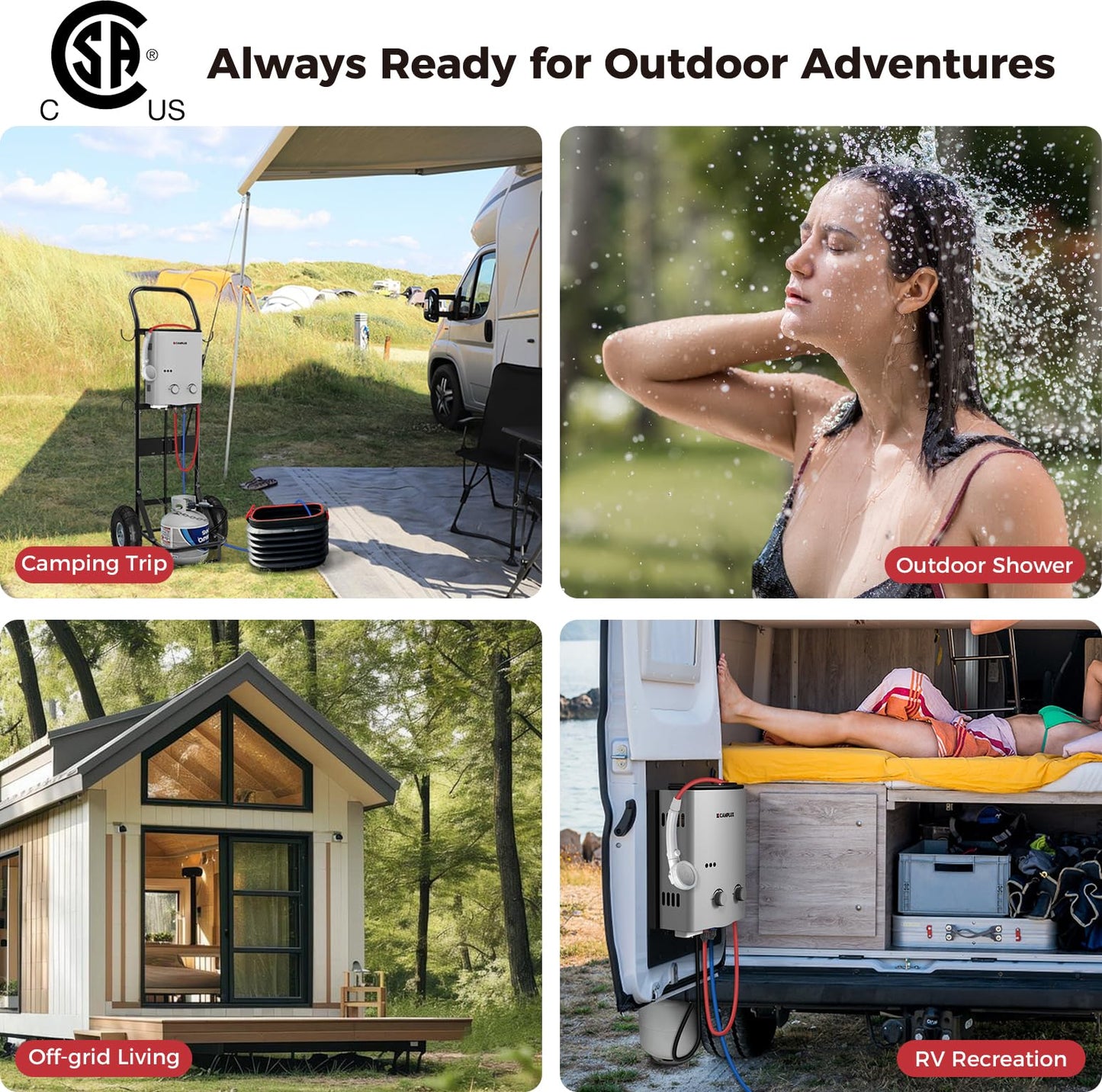 CAMPLUX ENJOY OUTDOOR LIFE 1.32 GPM Outdoor Portable Propane Tankless Water Heater with 1.2 GPM Water Pump Kits, Gray