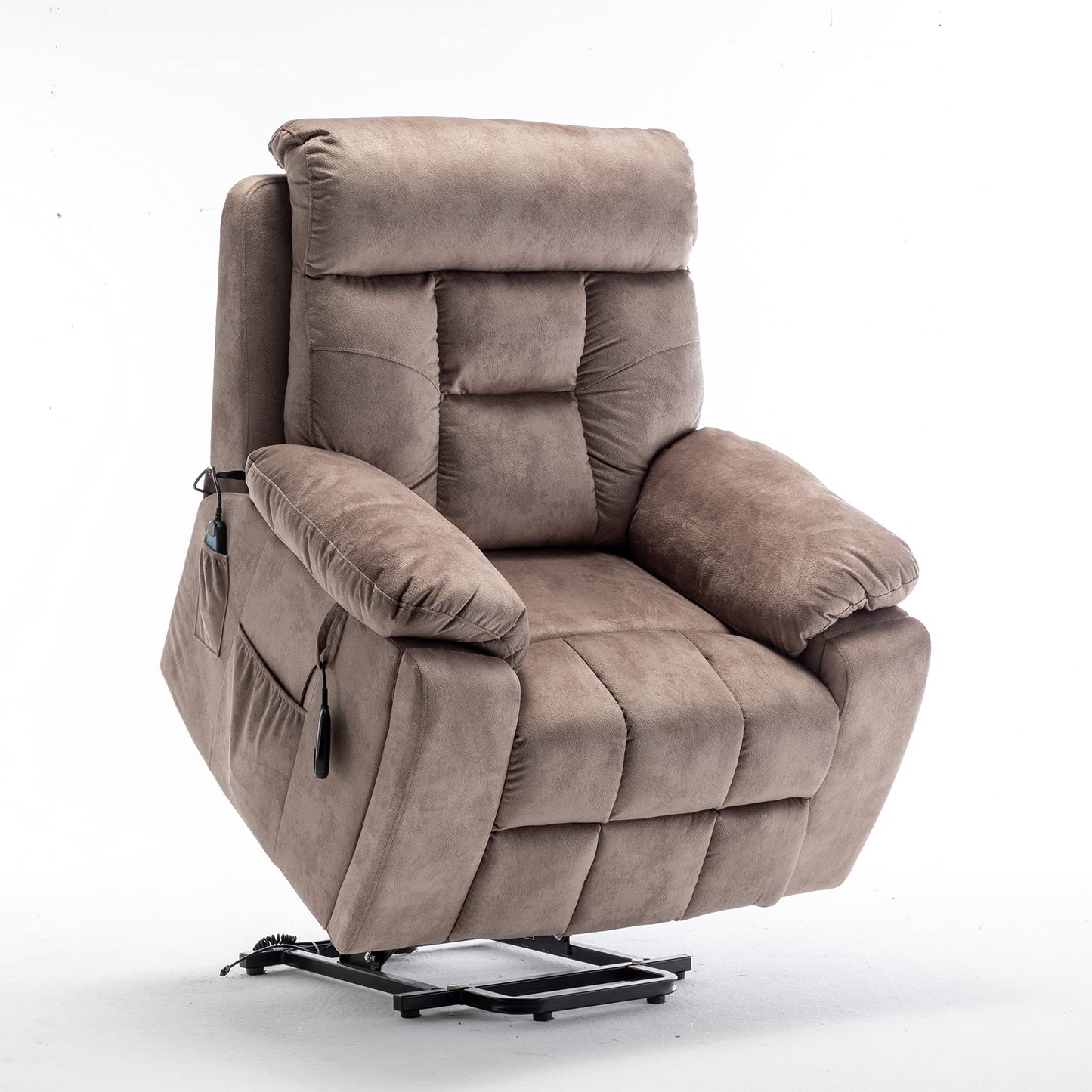 Acosure Electric Power Lift Relax Velvet Sofa Recliners Chair Living Room Furniture,German OKIN Motor,with/8-Point Vibration/5 Modes Massage/Lumbar Heating/Cup Holder,for Elderly,Light Tan, 40.94" D