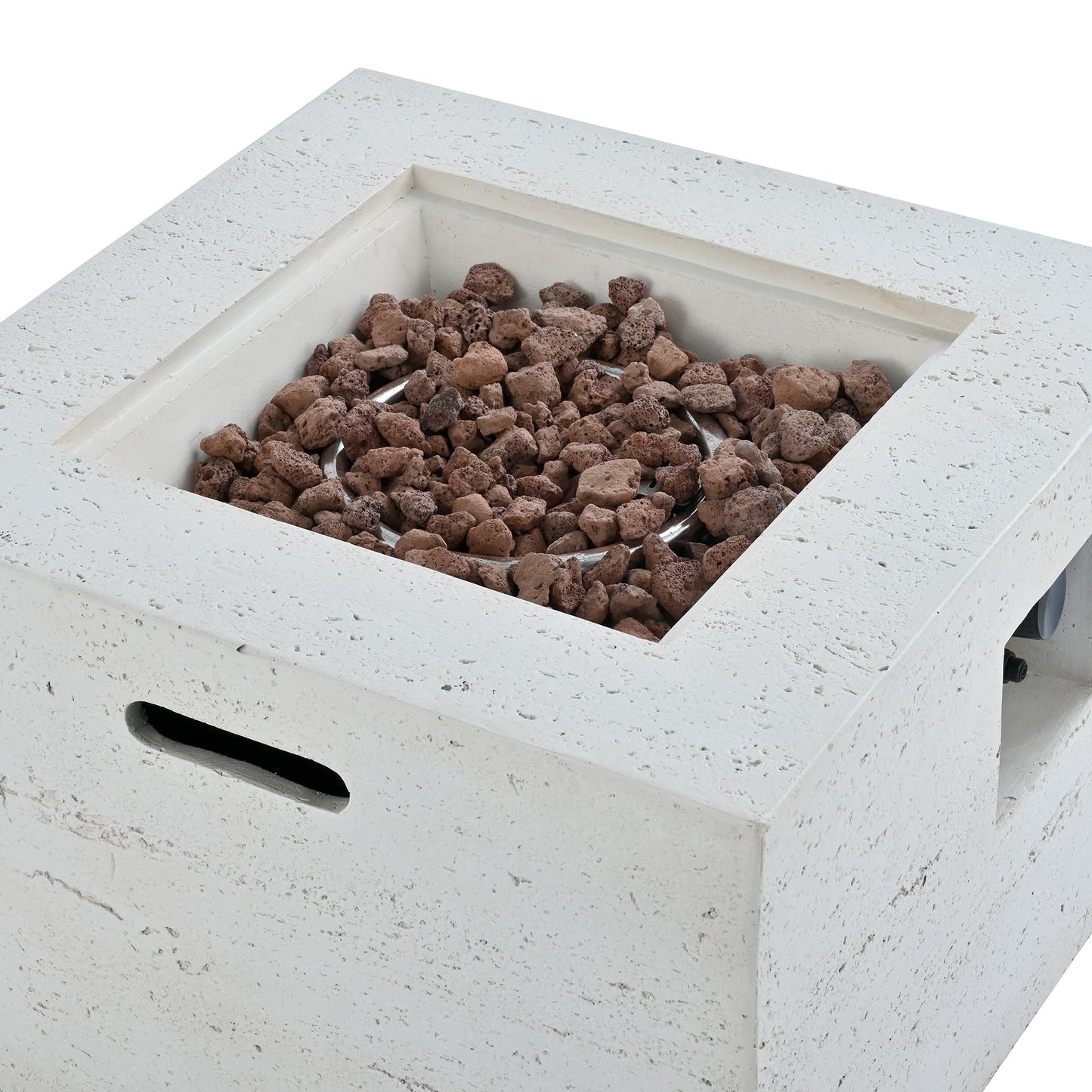 GDFStudio MgO Lightweight Square Propane Fire Pit Table, 40000 BTU Outdoor Propane Fire Pit with Steel Burner, Adjustable Flame Control, Lava Rocks & Rain Cover, Patio Backyard Deck Poolside, Beige