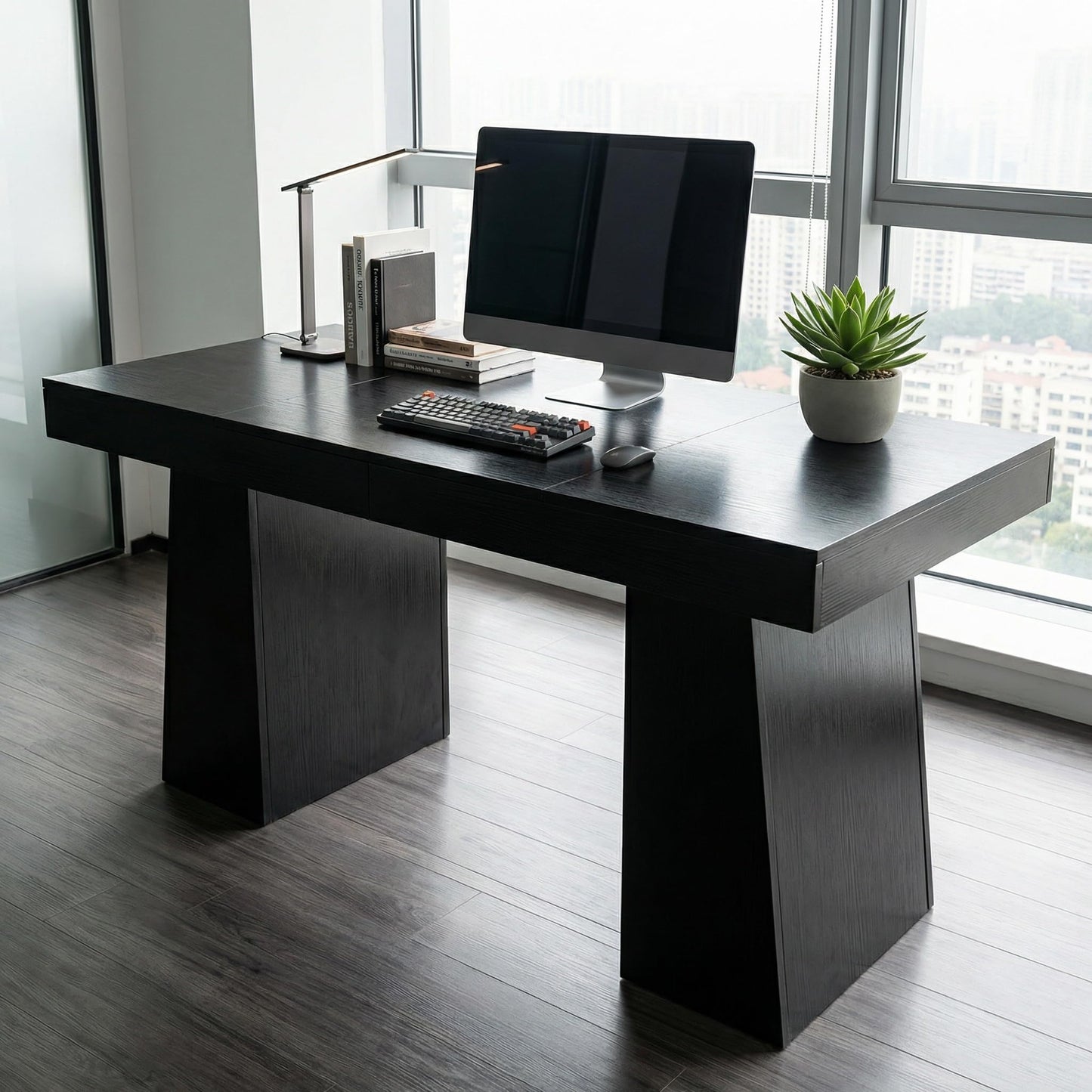 MegaChoice 55" Executive Desk, Large Office Computer Desk with Double Pedestal, Modern Simple Workstations Writing Table Conference Table Business Furniture for Home Office, Black