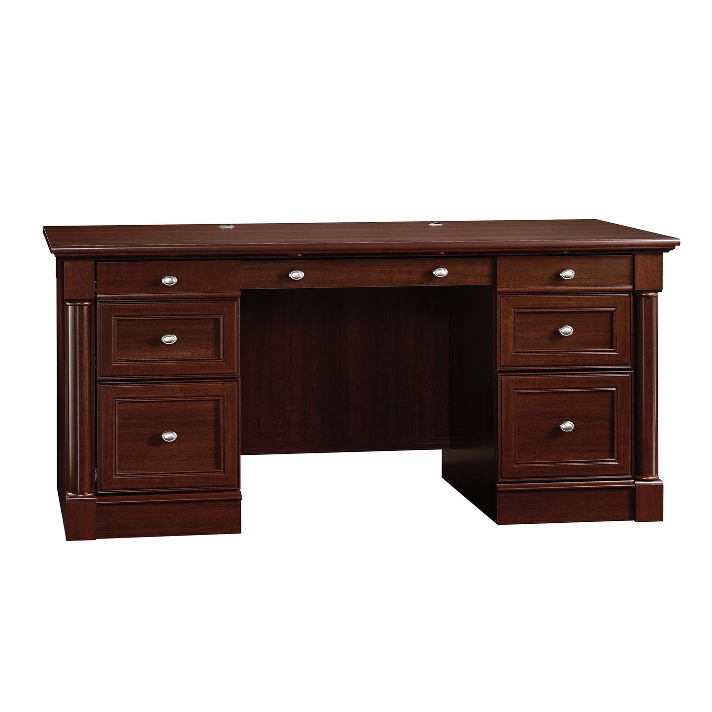 Sauder Palladia Office Desk with Drawers, Executive Desk with File Cabinet Storage, Cable Management, Keyboard Tray, in Select Cherry Finish