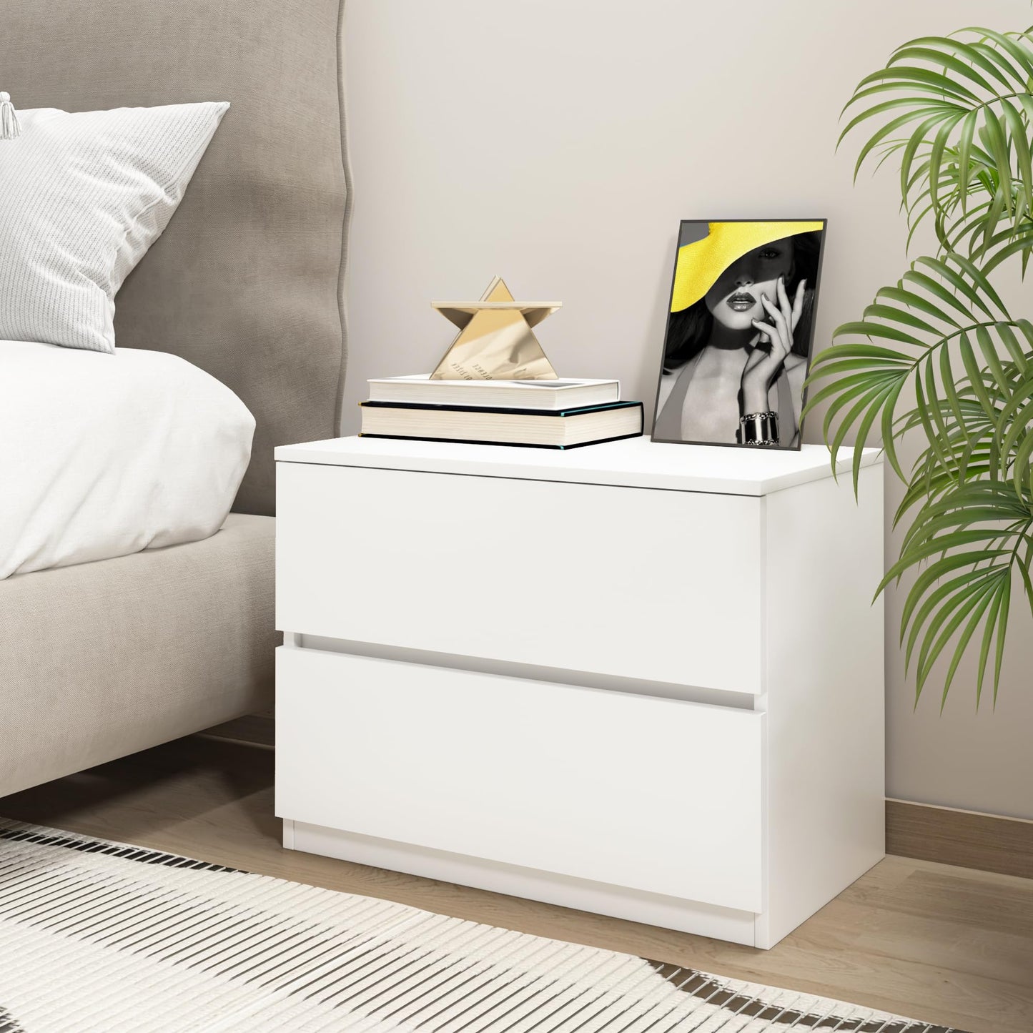 furtble 2 Drawer Dresser, Small Dressers for Closet, Wood Storage Cabinet for Hallway Bedroom Entryway, Nightstand Sofa Beside Table Drawer Chest, 23.6 in, White