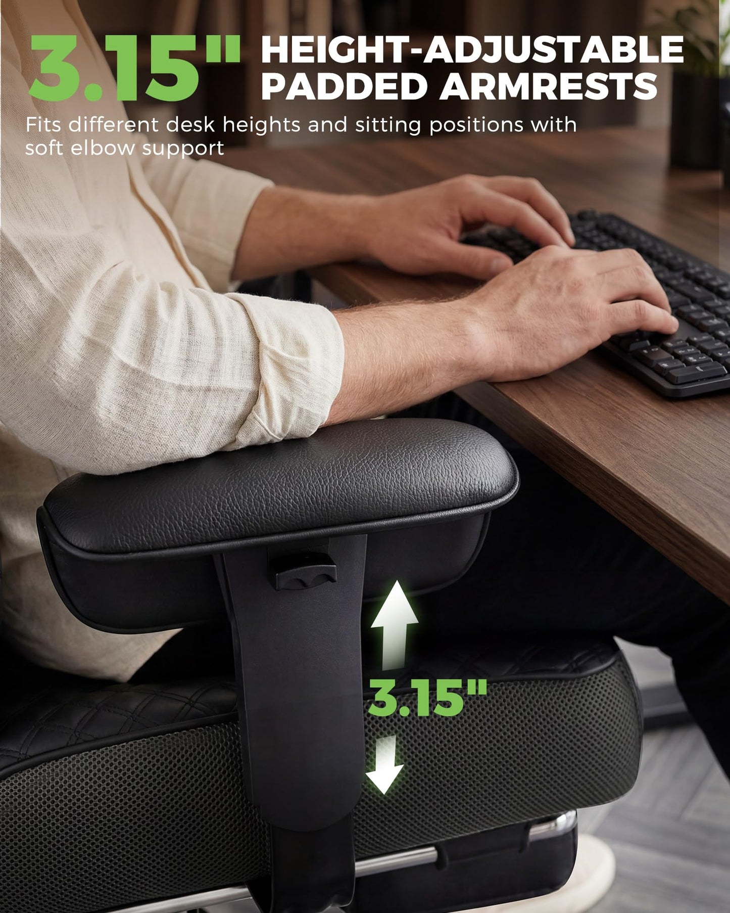 GTPLAYER Big and Tall Office Chair High Back Computer Gaming Chair with Ergonomic Lumbar Support &Pocket Spring Cushion for Lower Back Pain Relief, Leather Executive Chair with Foot Rest, Black
