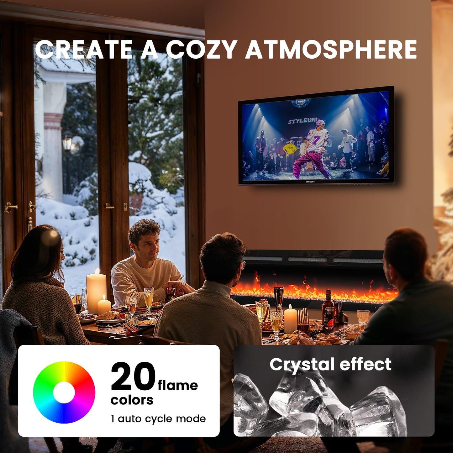 Silonn 50″Smart Electric Fireplace Heater with App & Remote Control, 4777 BTU Heat Output, Ultra-Slim Wall-Mounted or Recessed Electric Fireplace Inserts with Timer, 20 Flame Colors,WiFi Enabled