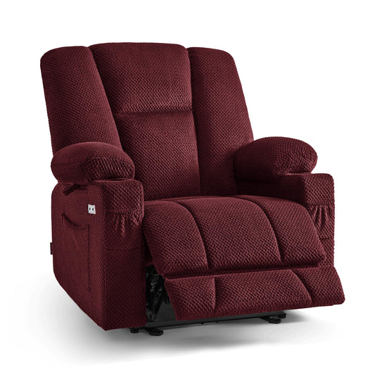 MCombo Oversized Zero Gravity Recliner Chair with Heating and Massage, Power Recliner for Big and Tall with USB & Type C Ports, Cup Holders for Living Room 8017 (Burgundy, Oversized)