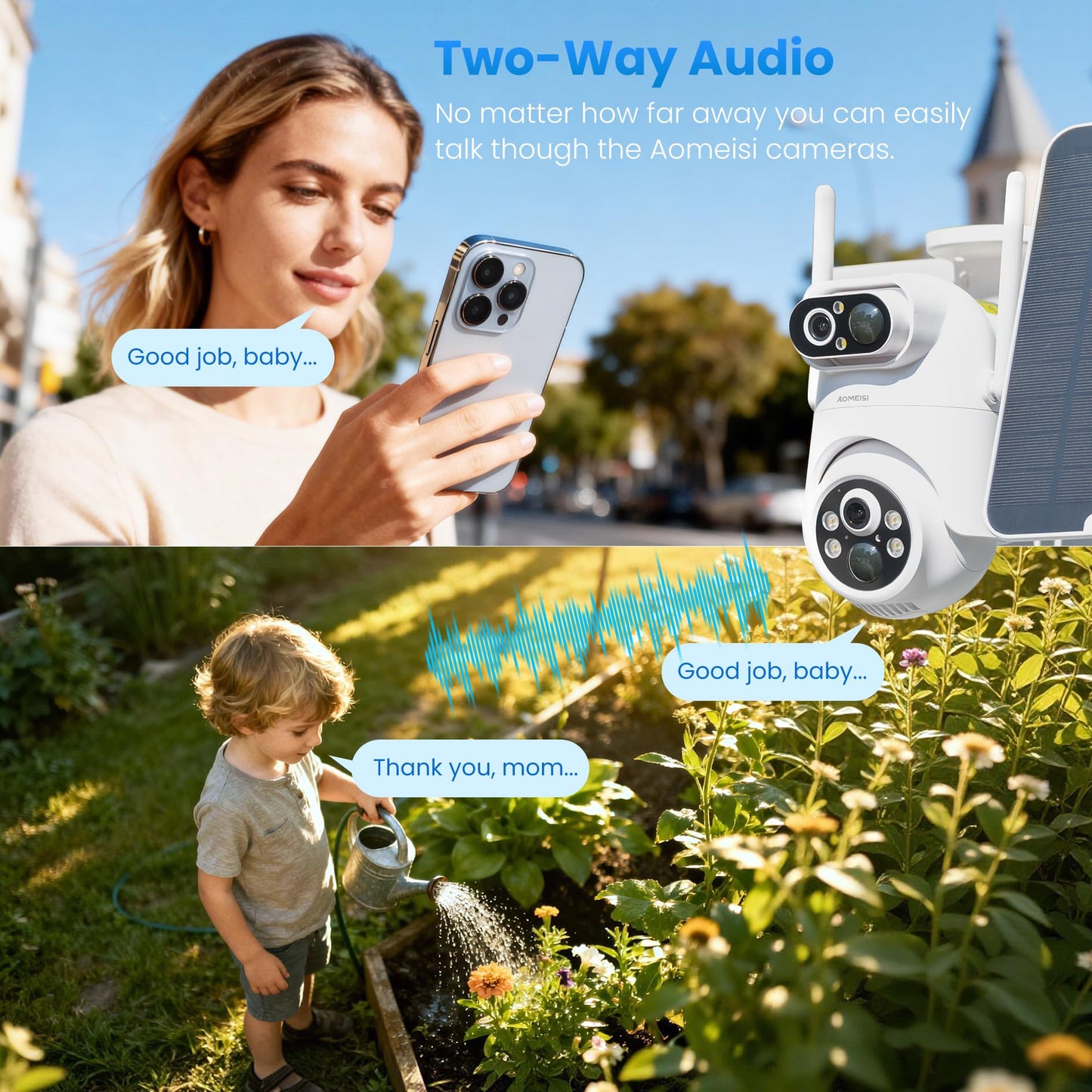 Eseecloud 4-Cam Kit, Dual Lens Solar Security Camera Wireless Outdoor System,10CH NVR with 500GB HDD, Color Night Vision, 5GHz Wi-Fi, Two Way Audio, Easy to Setup, Strobe Siren, 180 Days Care Plan