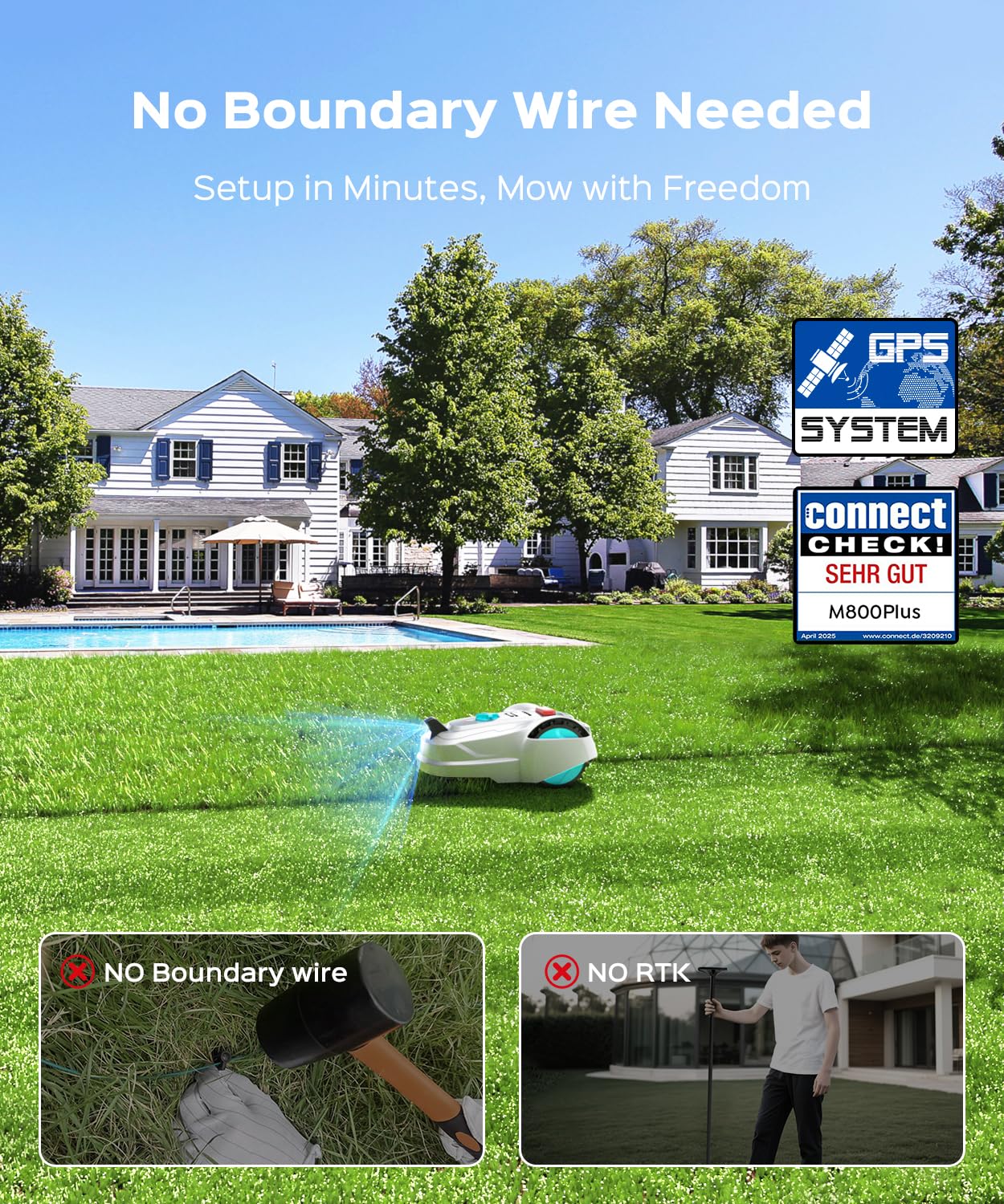 YARDCARE 2026 M800Plus 3D Vision Cordless Robot Lawn Mower with Bow-Shaped Path Mowing, APP Control, Robotic Lawnmower with Obstacle Avoidance, Auto-Charging for Lawns up to 8611 sq.ft, White