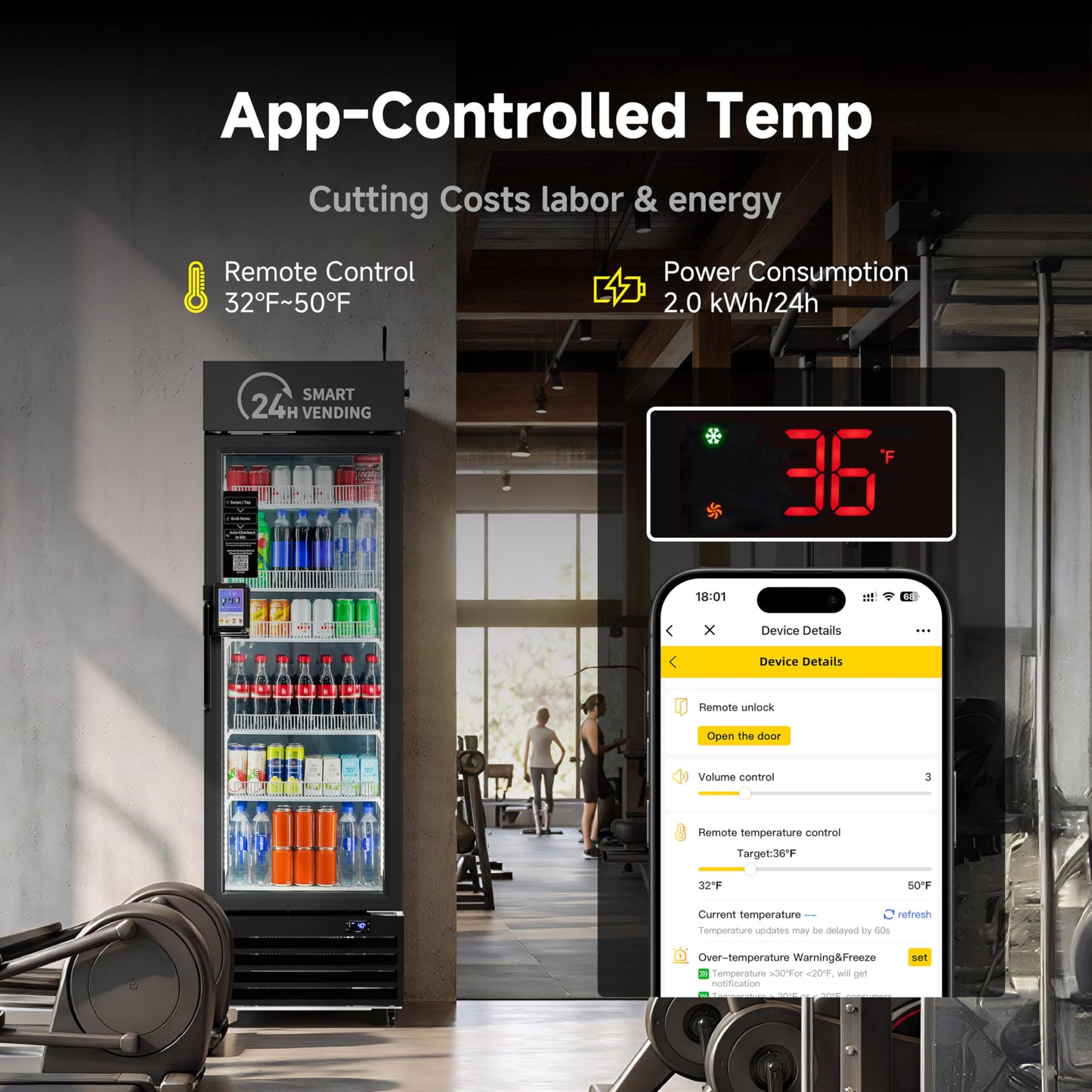 AI Vending Machine with Self-Checkout - DC360 Combo Refrigerated Vending for Fresh Food, Snacks & Cold Beverages - Real Time Inventory - Ideal for Office, School, Hospital, Gym (Black)