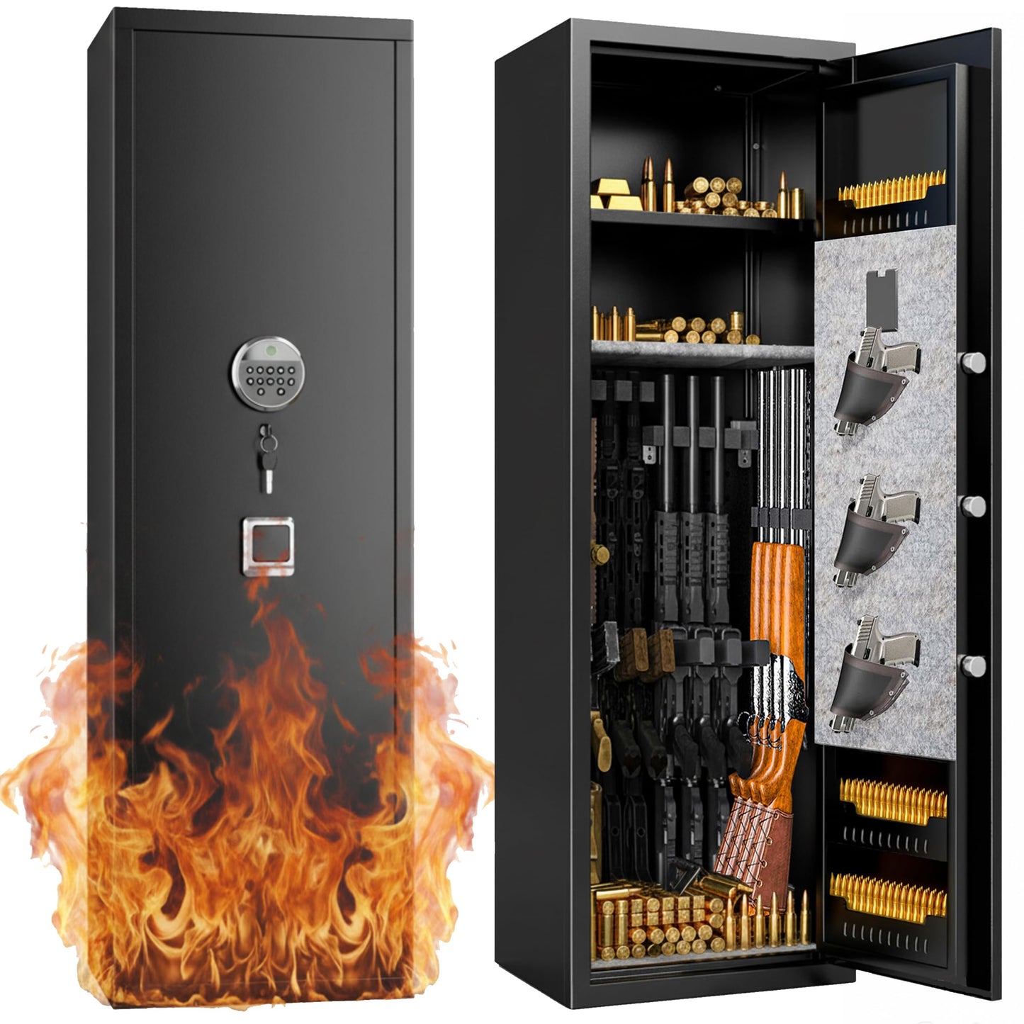 Gun Safe,Rifle Safe With Biometric Gun Safe,Heat-Resistant Heavy Duty Gun Safes,Large Safe No Assembly Required, Security Safe for Home with Adjustable Shelves,Black (51.97×11.81×11.02 inch)