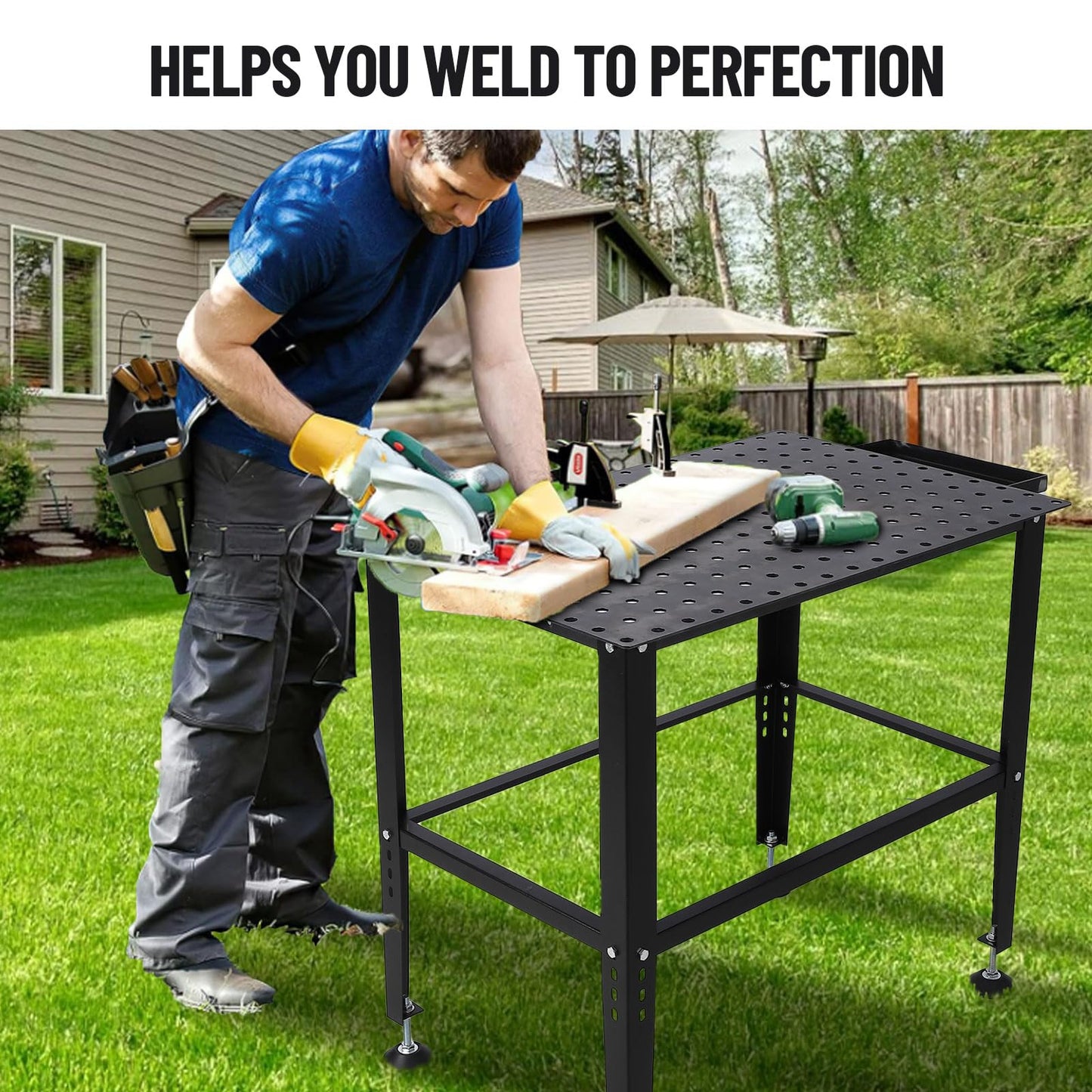 36"x24" Welding Table - Heavy Duty 1200LB Capacity Steel Workbench with Locking Casters, 5/8" Fixture Holes & Tool Tray, Portable Welding Work Table for Garage, Shop