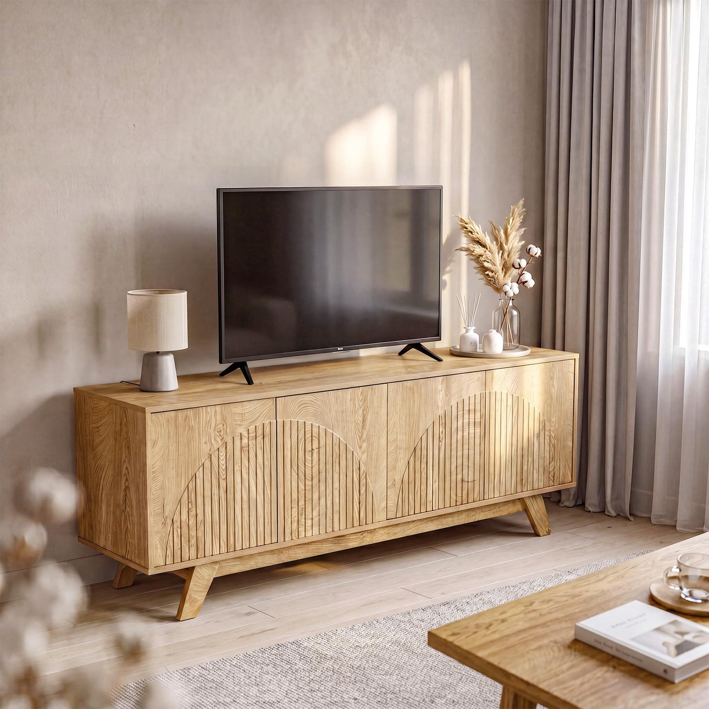 LITTLE TREE TV Stand for 55 65 70 Inch TVs, Farmhouse Entertainment Center