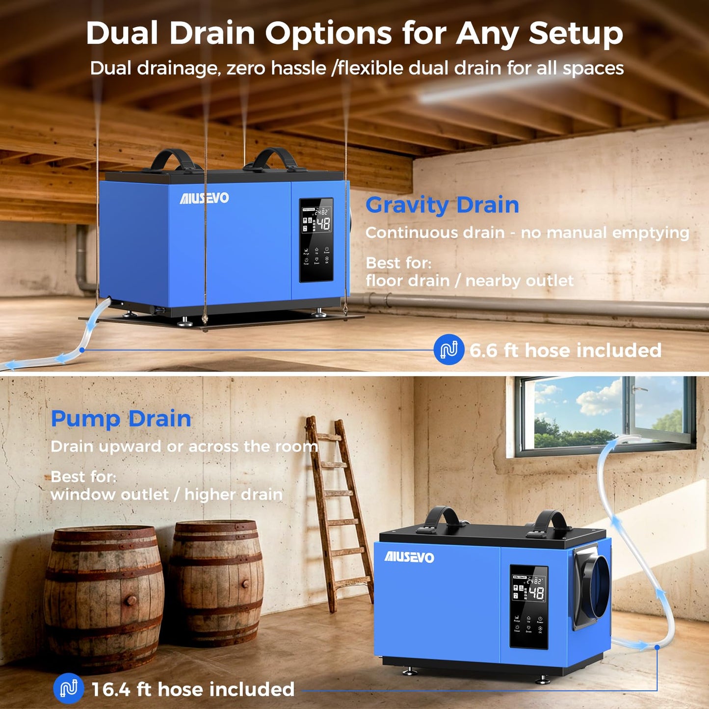 130 Pints Commercial Dehumidifier with Pump and Drain Hose, Crawl Space Dehumidifier for Basement up to 65,00 Sq. Ft for Water Damage, Attic, Garage, Industrial, Auto Defrost, Humidity Control