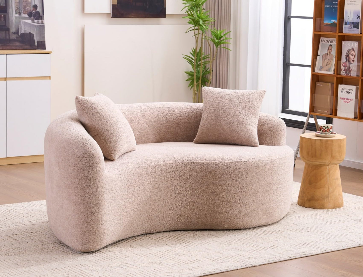 KEIKI S-Curved Loveseat Chenille Couches with 2 Pillows, Upholstered Luxury Plush Cloud Sectional Sofa for Living Room Apartment, Full Sponge Compression
