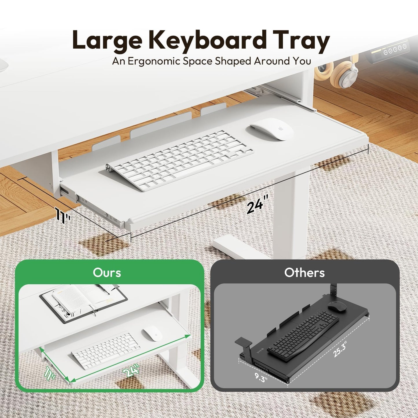 Gamork Electric Standing Desk with Keyboard Tray,55x24 inches Adjustable Height Stand Up Desk,3 Preset Heights,Equipped with Hooks,Raising Desks for Home Office and Computer Workstation,White