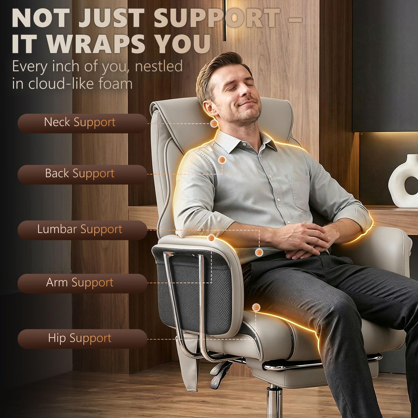 HOMCOM Massage Office Chair with 6-Point Vibration, Overstuffed Reclining Desk Chair with High Back, PU Leather, Footrest, Thick Spring Cushion, Lumbar Support, Grey
