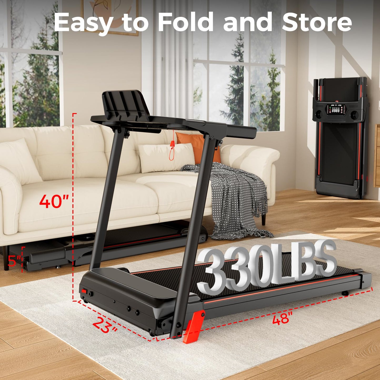 Treadmills for Home 3.0HP Quiet Foldable Treadmill with Incline, Portable Walking Pad with Handle Bar, Walking Pad Treadmill for Running and Jogging with 330 LBS Capacity