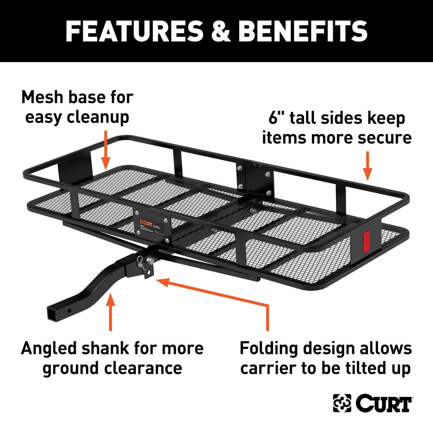 CURT 18153 Cargo Basket Hitch Trailer Hitch Cargo Carrier, 500 lbs. Capacity, 60-Inch x 23-1/2-Inch x 5-1/2-Inch, Fits 2-Inch Receiver
