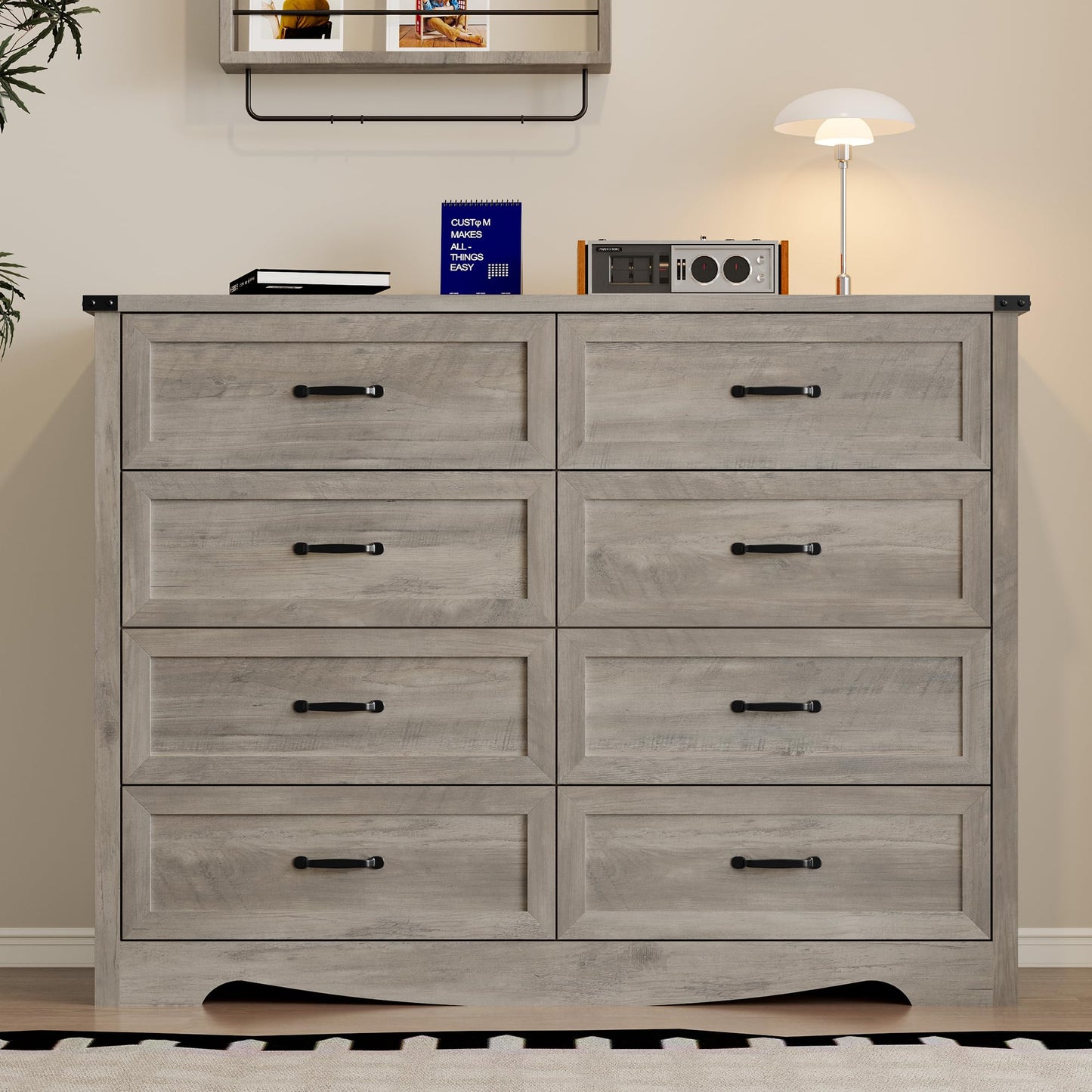 BORNOON 8-Drawer Dresser for Bedroom, Modern Wooden Chest of Drawers with Metal Handles, Anti-Tipping Design, Sturdy and Stable Storage Organizer for Living Room, Entryway, Home Office, Standard
