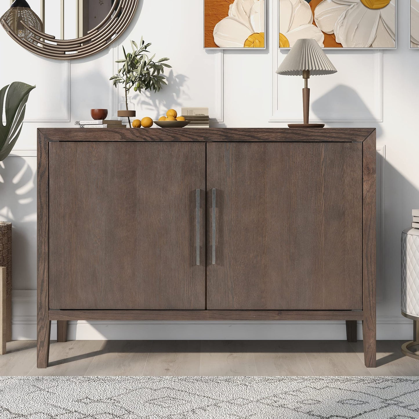 Merax Modern Rustic Wood Buffet Sideboard with Storage Shelf, 2 Doors Coffee Bar Cabinet TV Stand for Bedroom Living Room Dinning Room Kitchen Espresso