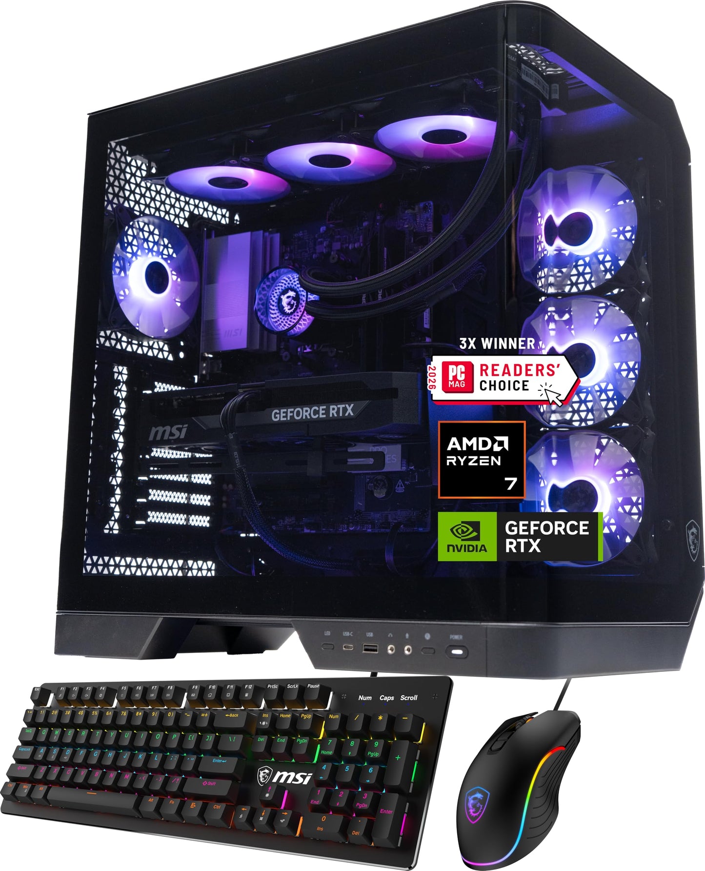 msi Vision ZS Gaming Desktop PC | AMD Ryzen 7 9800X3D | NVIDIA GeForce RTX 5070 12GB | 32GB DDR5 RAM | 2TB NVMe SSD | 360mm AIO Liquid Cooling | Wi-Fi 6E | Windows 11 Home | VR Ready | 9NVP-2068US