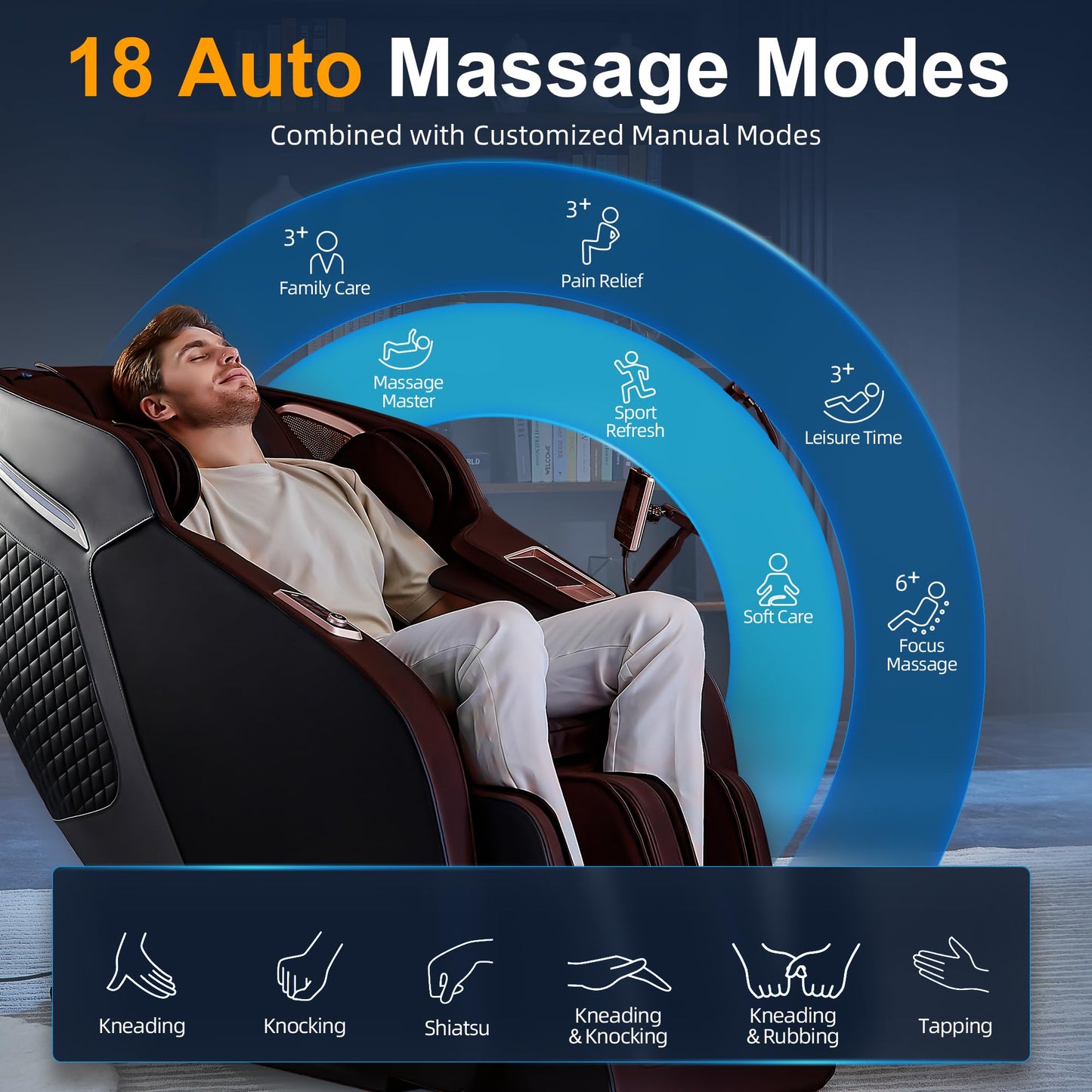 Luxury 4D Full Body Massage Chair, Zero Gravity SL-Track Shiatsu Recliner ,18 Auto Modes & 6 Massage Techniques,Lumbar & Calf Heating,Foot Roller and Calf Kneading,Voice/App/Touch Control,Body Scan