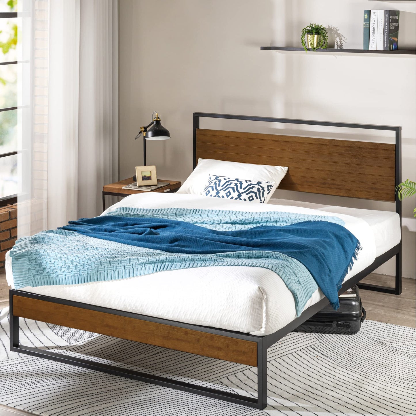 ZINUS Suzanne 44 Inch Bamboo and Metal Platform Bed Frame, Solid Steel Construction, No Box Spring Needed, Wood Slat Support, Easy Assembly, Chestnut Brown, King