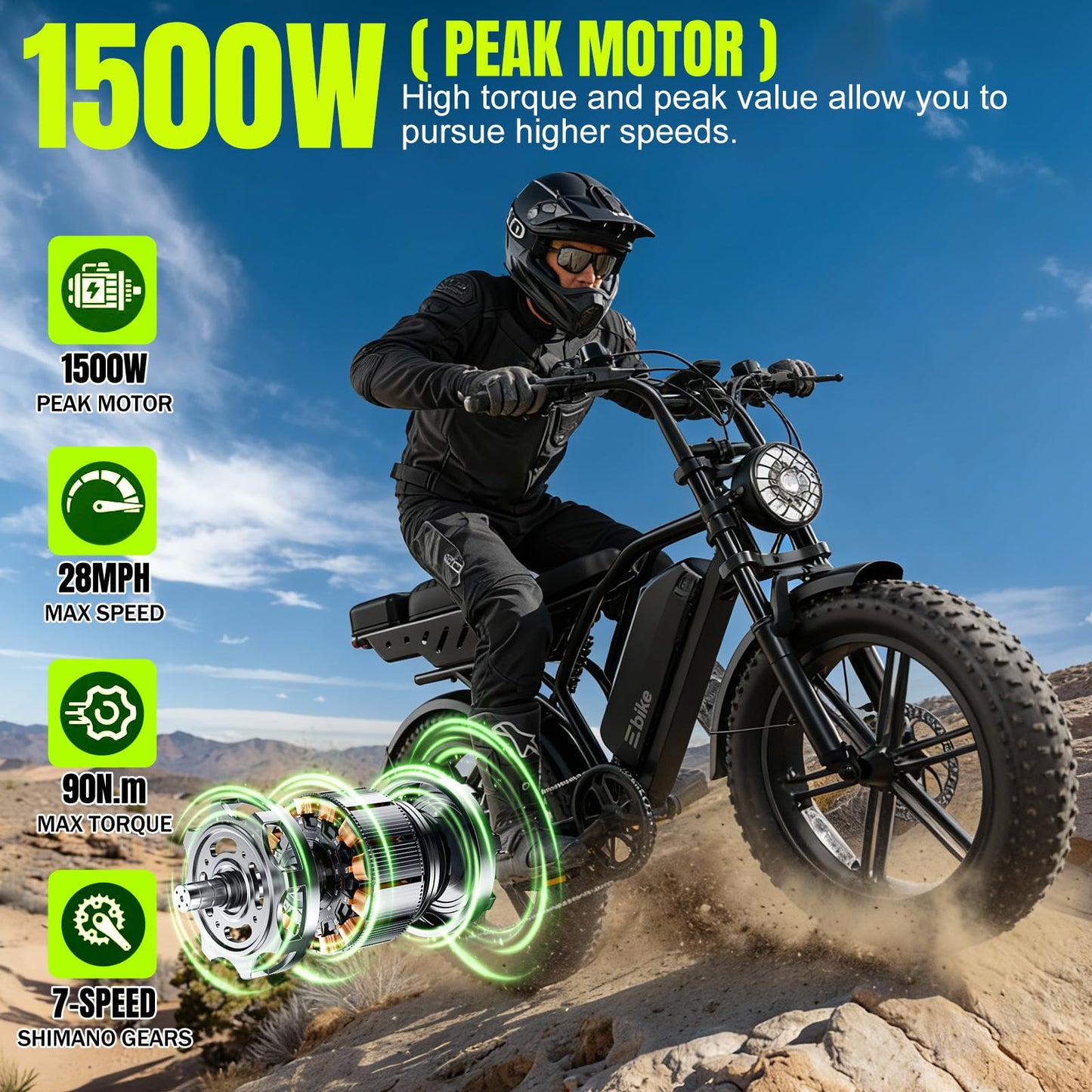 TST Electric Bike for Adults 1500W Peak 20" Fat Tire All-Terrain E-Bike 60/130 Miles Electric Dirt Bike - 48V 15/30AH Battery Tested to UL 2849 Powered Electric Bicycle