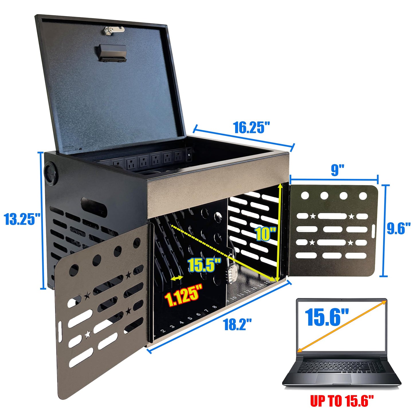 Plugsharge 16-Device Laptop & Tablet Charging Cabinet with Combination Lock, Fully Assembled Metal Charging Station for Chromebooks, iPads & Devices Up to 15.6", Classroom & Office Storage Organizer