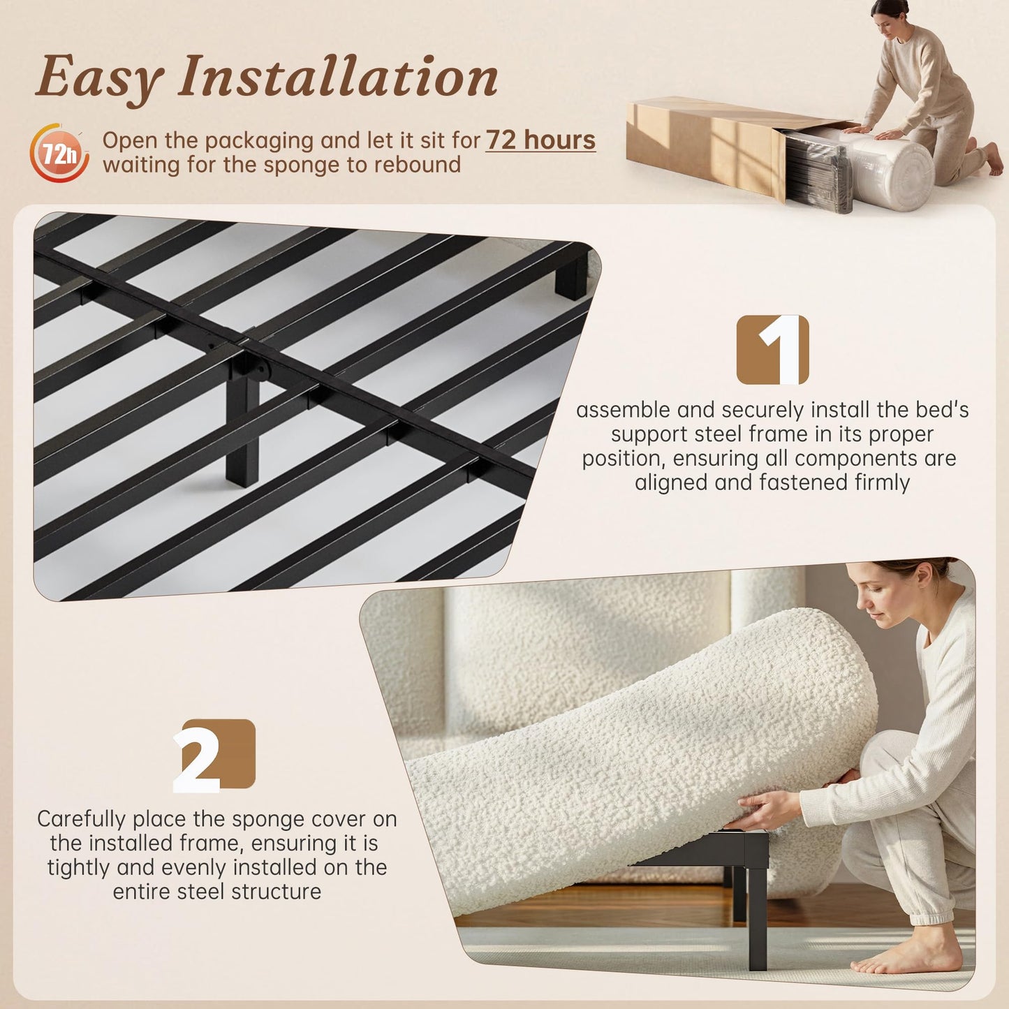 Homkdom Cloud Bed Frame Queen Size with 5" Headboard Protection