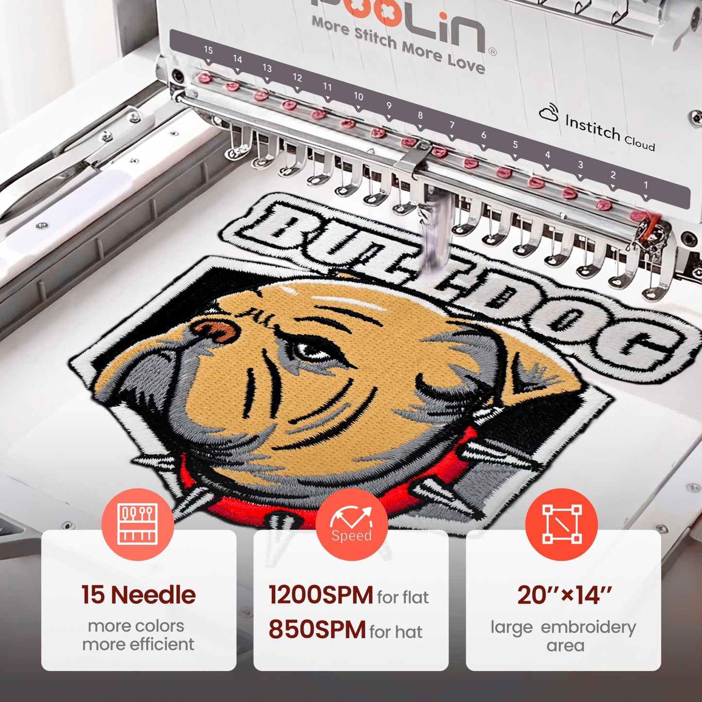 Poolin EOX 15 Needle Embroidery Machine for Business,20"x14" Embroidery Area,270° Hat 3D Cap System,Commercial Multi-Needle Embroidery Machine,WiFi &USB,1200 SPM for Shirts,Patches,Shoes,Hat