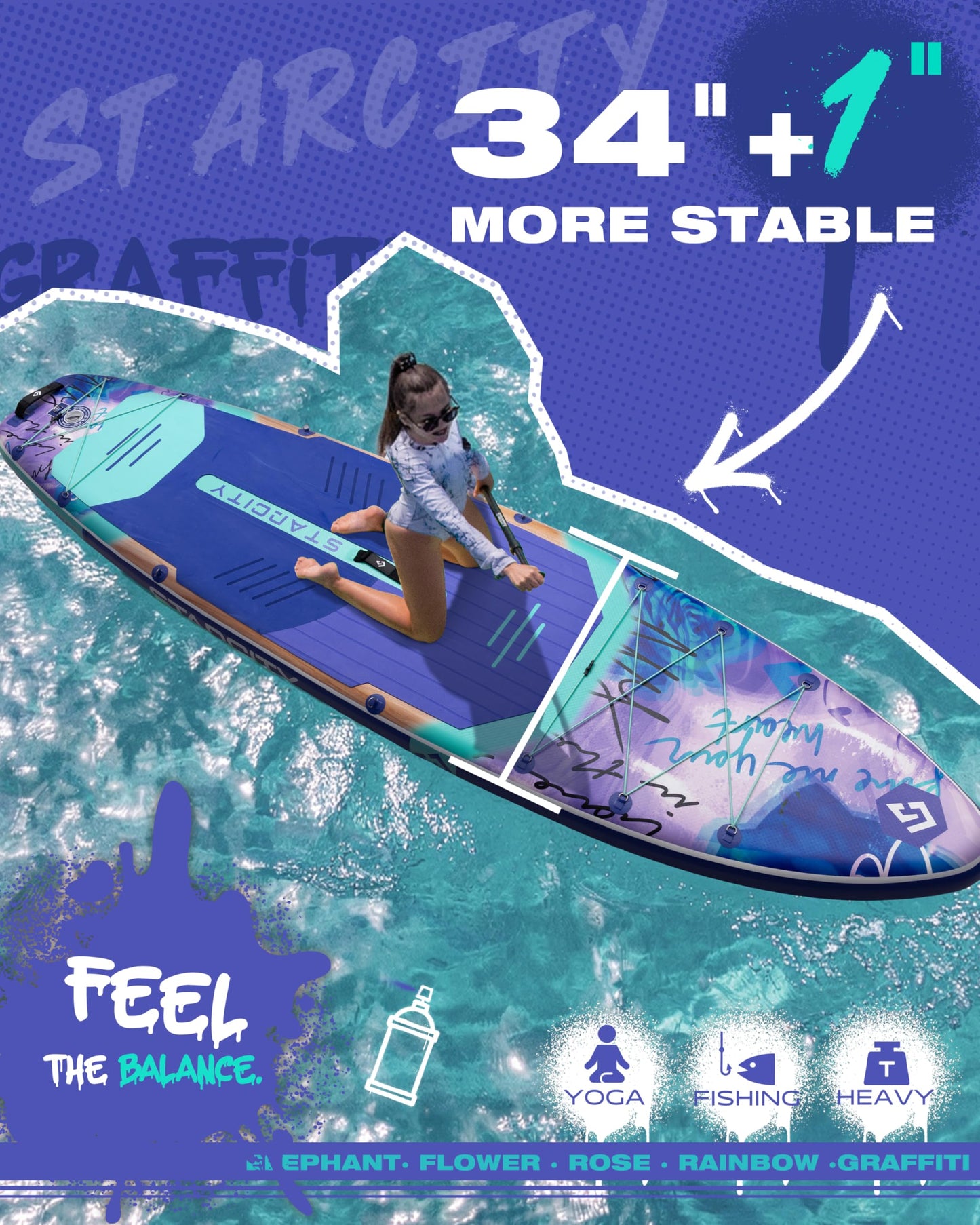 Starcity Inflatable Stand Up Paddleboard 450 Pound Capacity 11'6"×35"×6" High Load Design Extra Wide Responsive Tracking for Lake Ocean Touring Beginners Family Friendly W/Complete Accessories