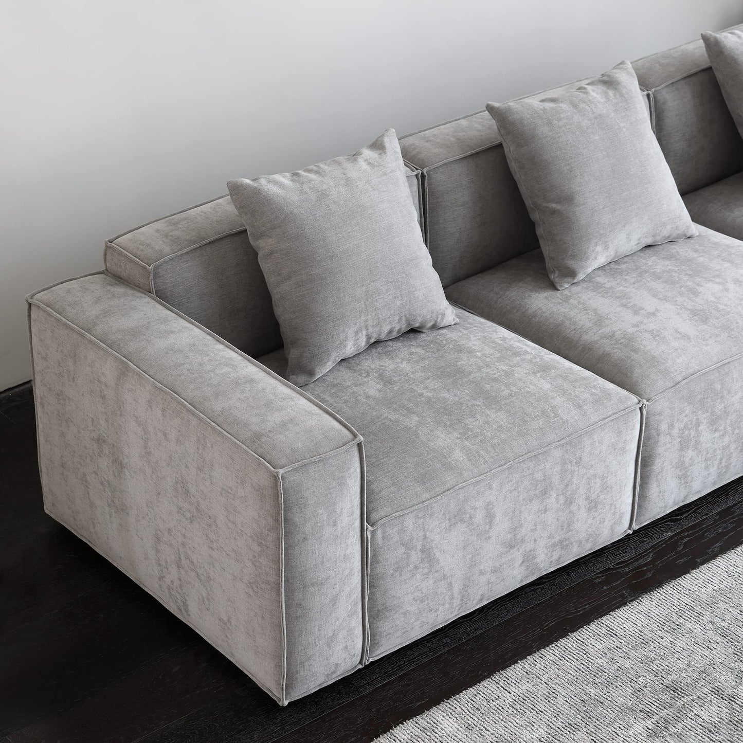 Acanva Luxury Modular Sectional Living Room Sofa Set, Modern Minimalist Style Couch with Ottoman and Chaise, L-Shape, Grey